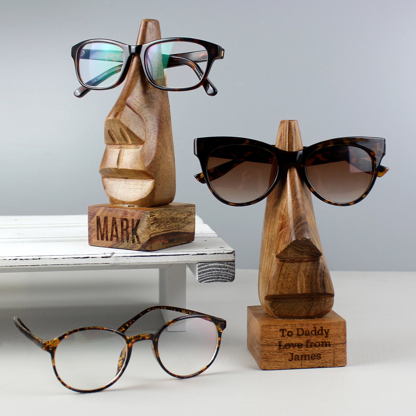 Personalised Wooden Nose-Shaped Glasses Holder - gift & personalise