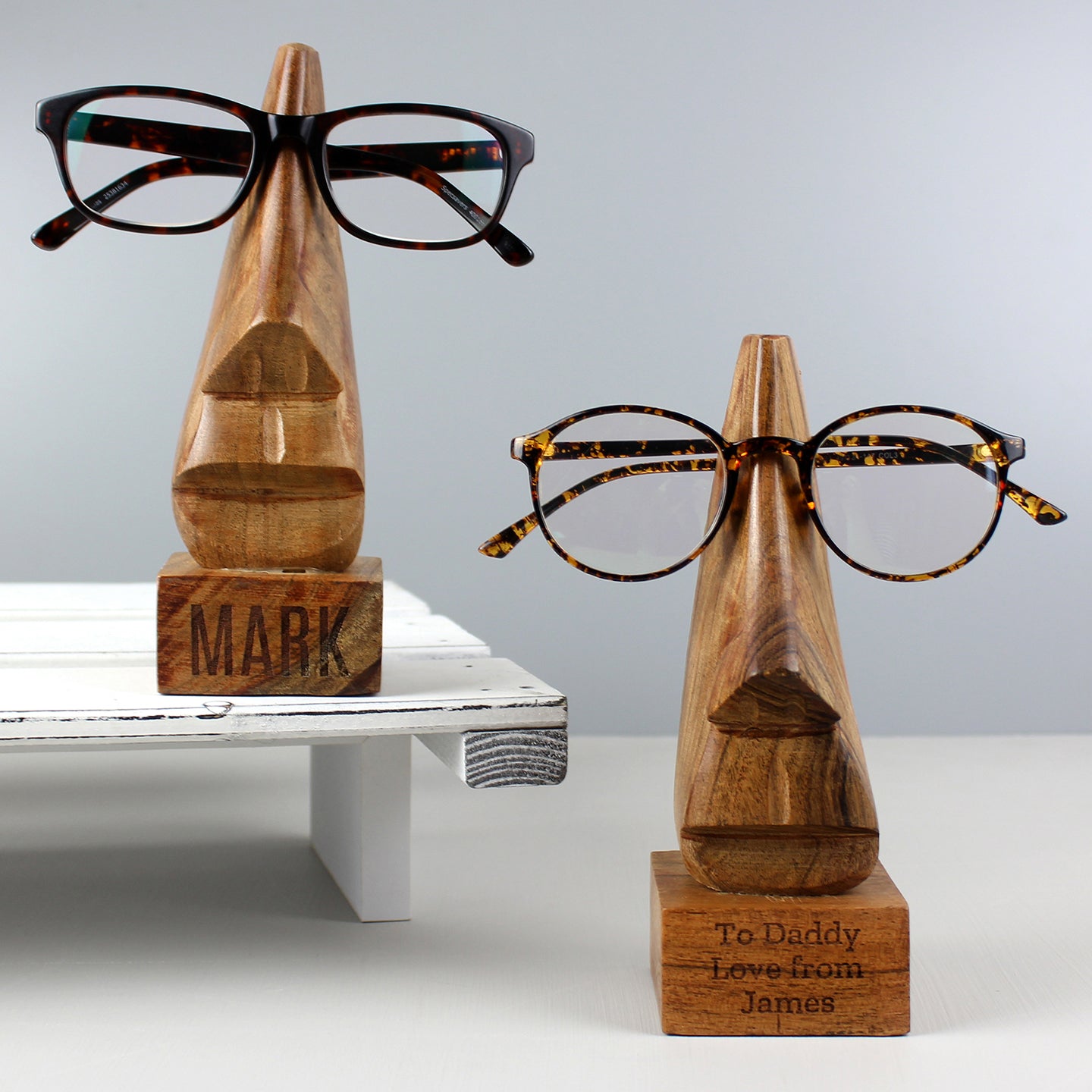 Personalised Wooden Nose-Shaped Glasses Holder - gift & personalise