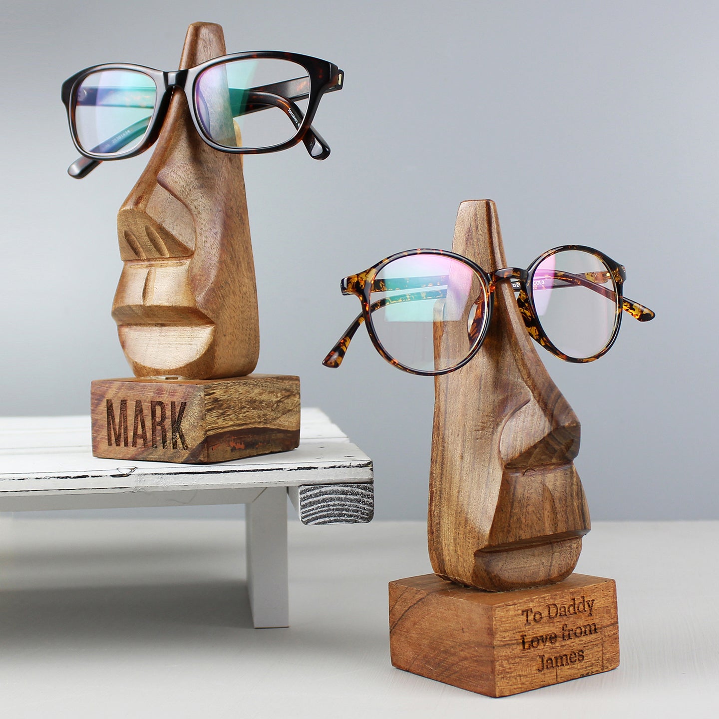 Personalised Wooden Nose-Shaped Glasses Holder - gift & personalise