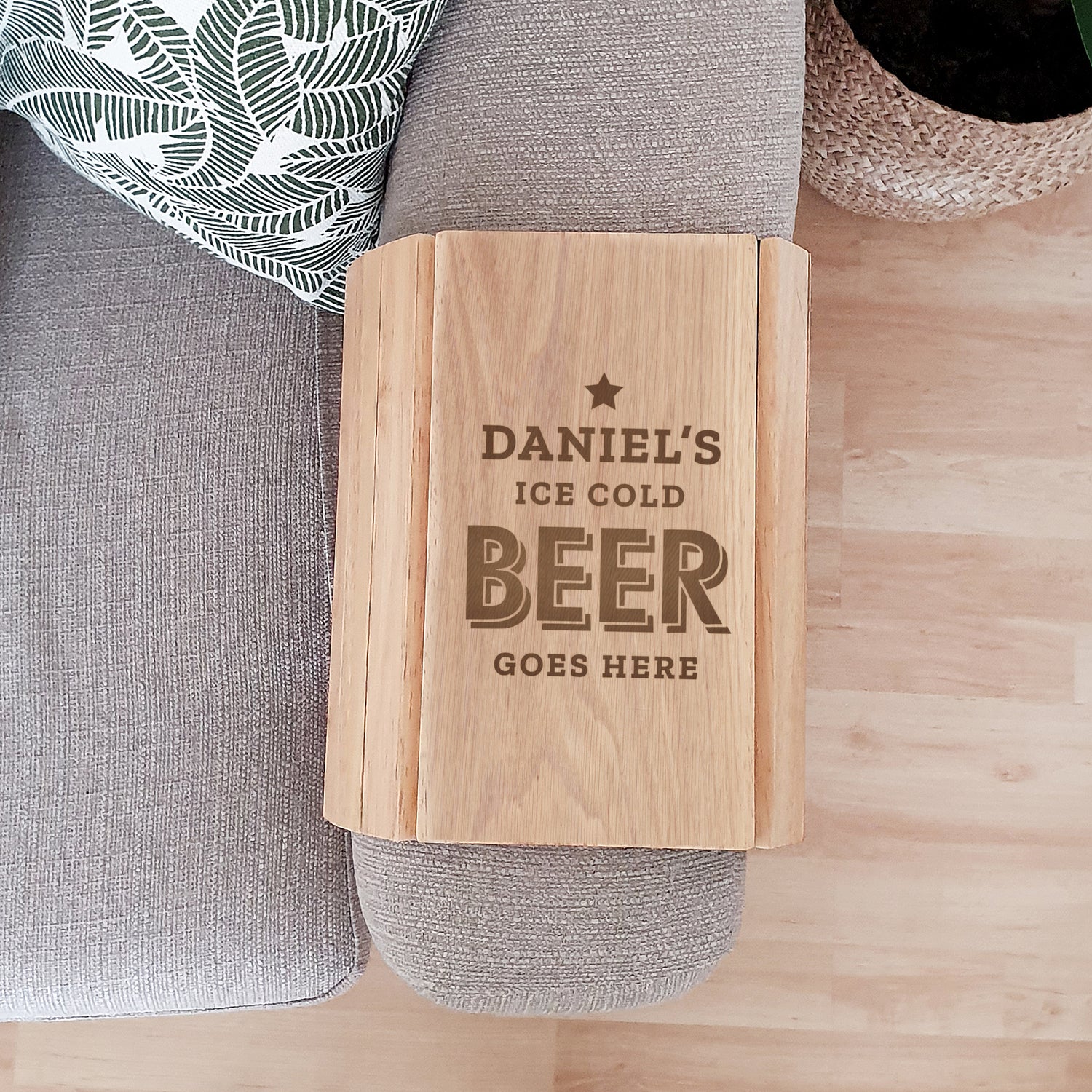 Personalised Beer Goes Here Wooden Sofa Tray - gift & personalise