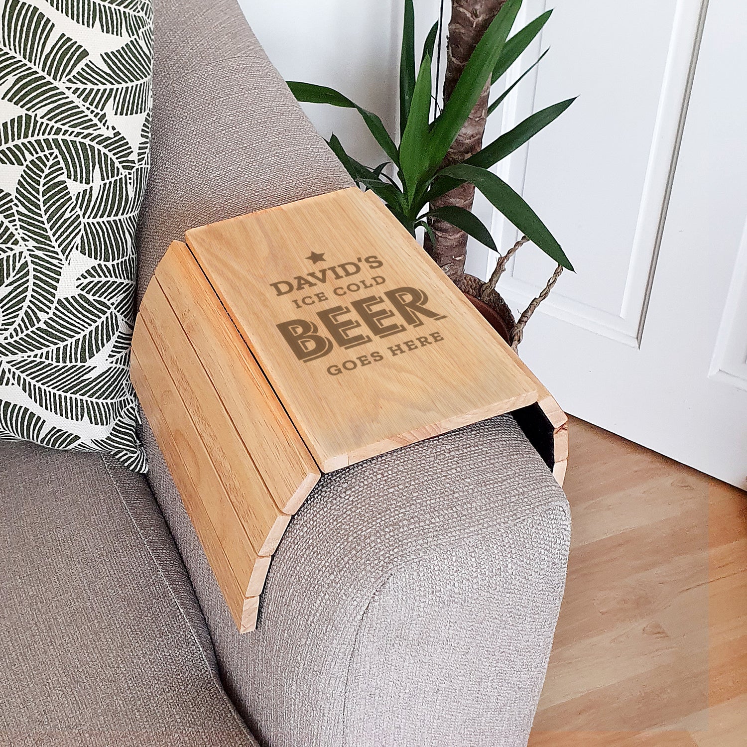 Personalised Beer Goes Here Wooden Sofa Tray - gift & personalise