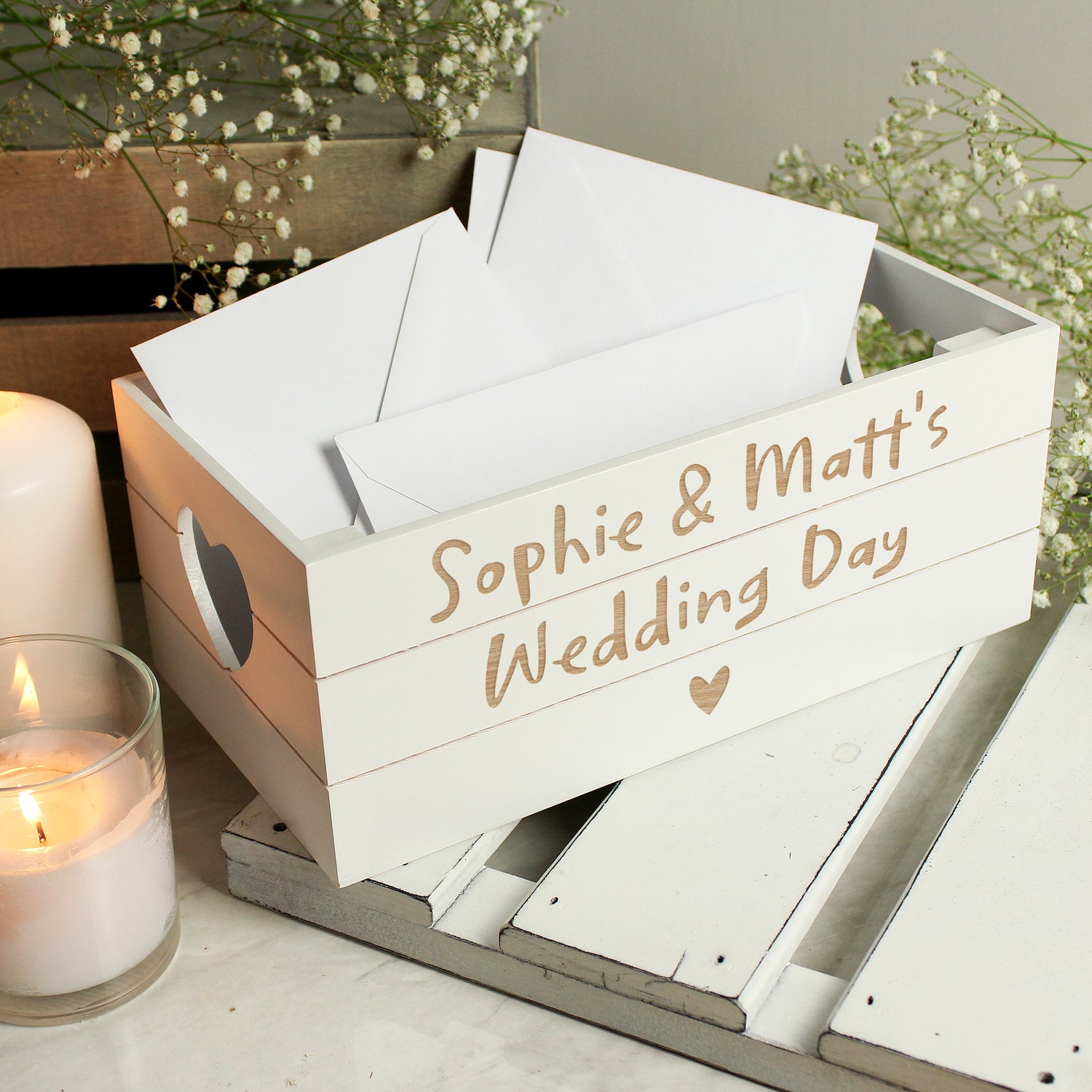 Personalised Free Text Heart White Wooden Crate - gift & personalise