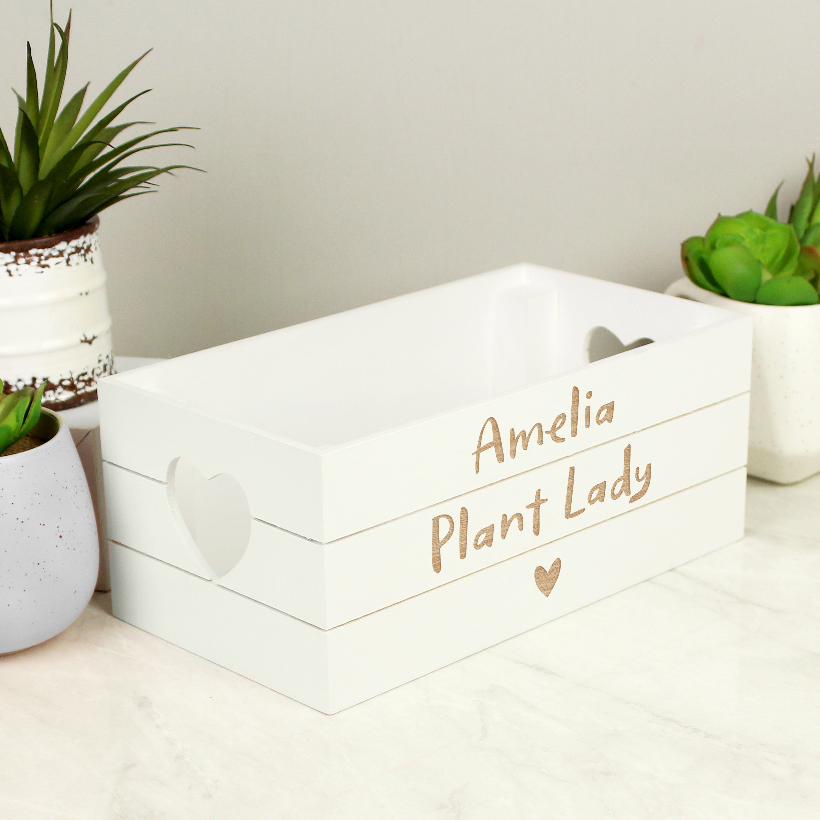 Personalised Free Text Heart White Wooden Crate - gift & personalise