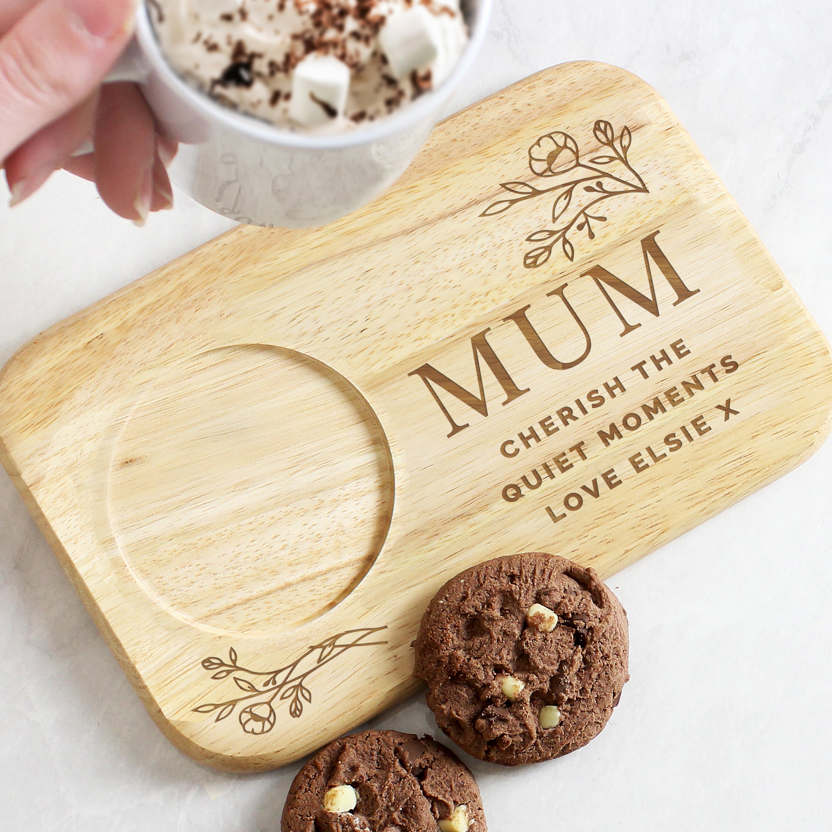 Personalised Floral Wooden Coaster Tray - gift & personalise