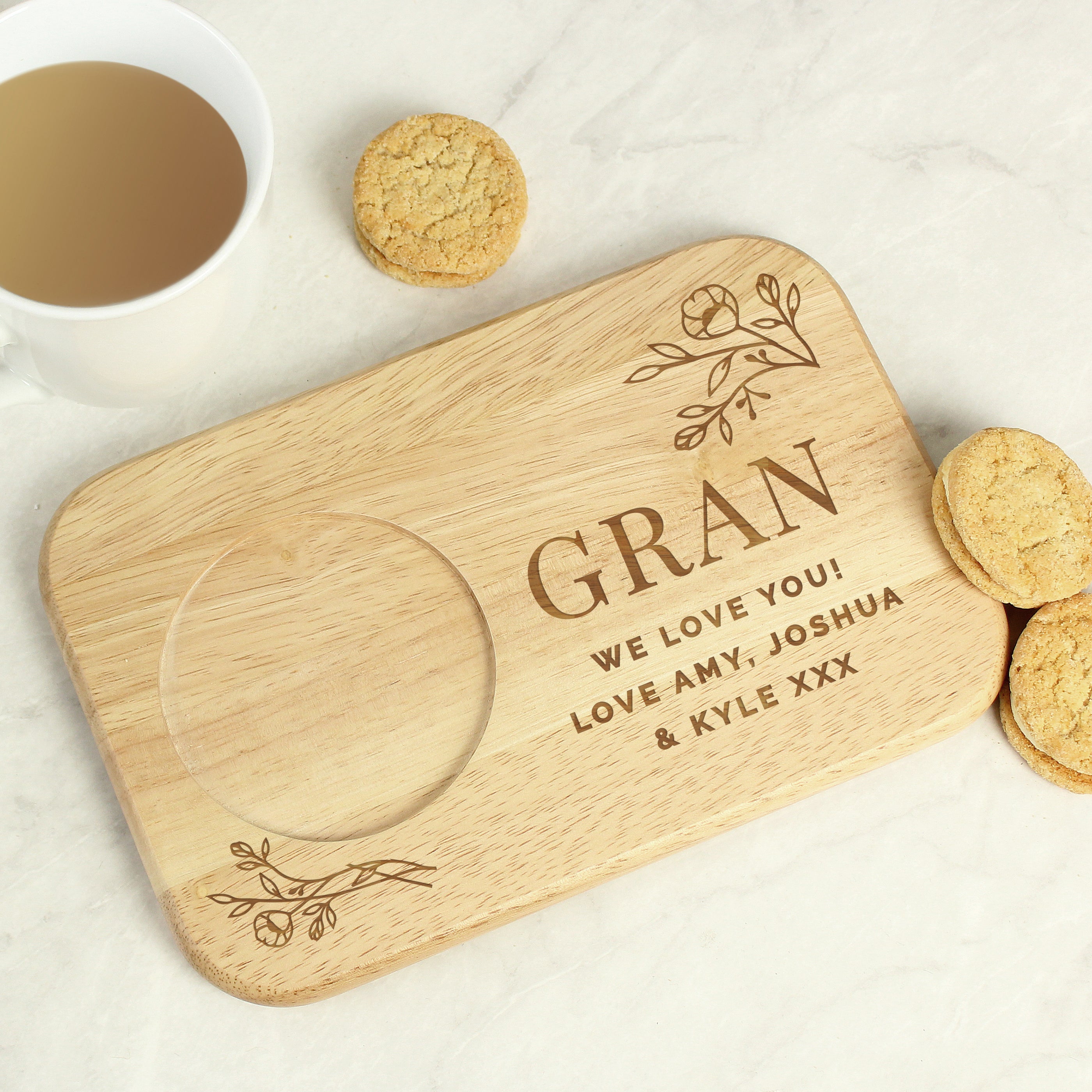 Personalised Floral Wooden Coaster Tray - gift & personalise