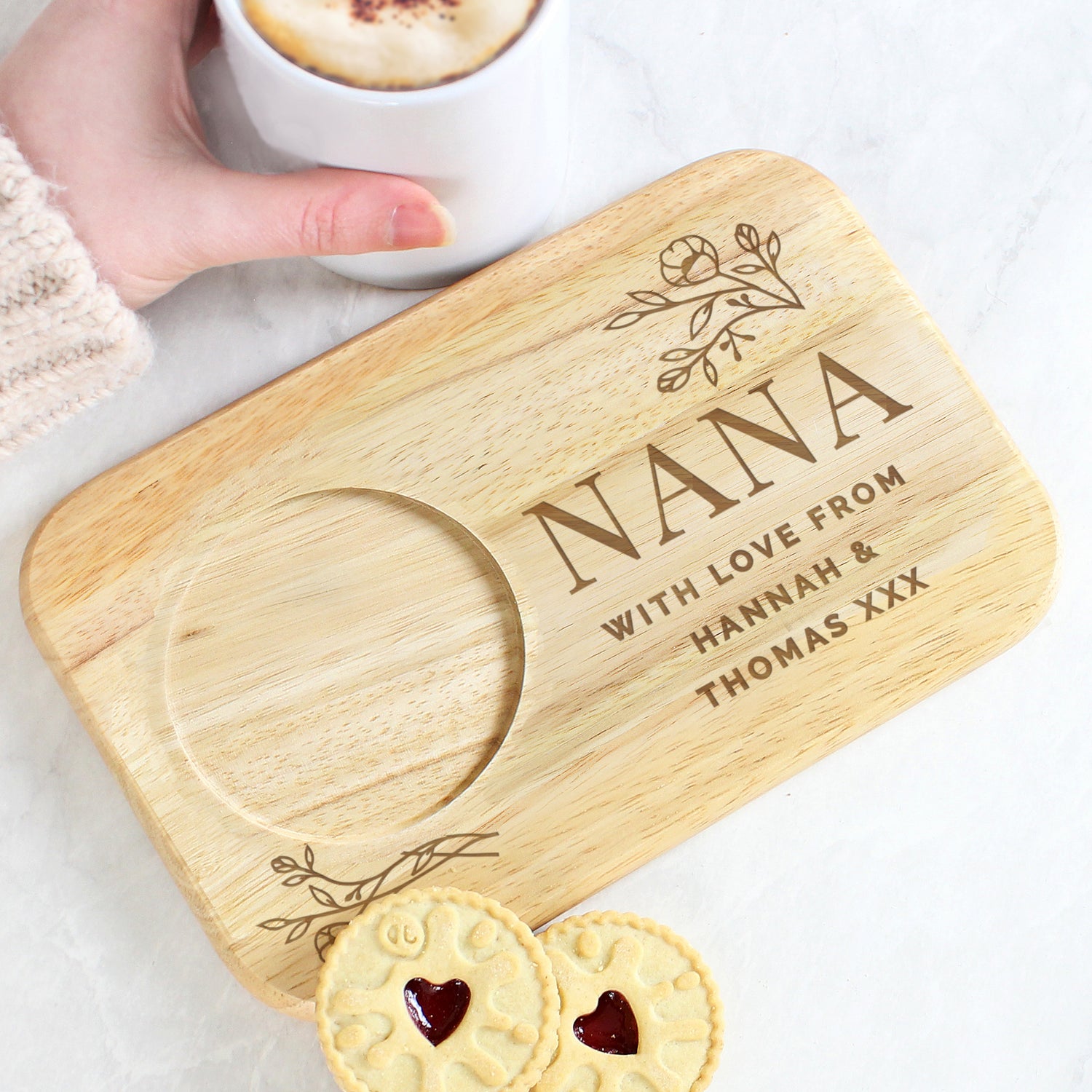 Personalised Floral Wooden Coaster Tray - gift & personalise