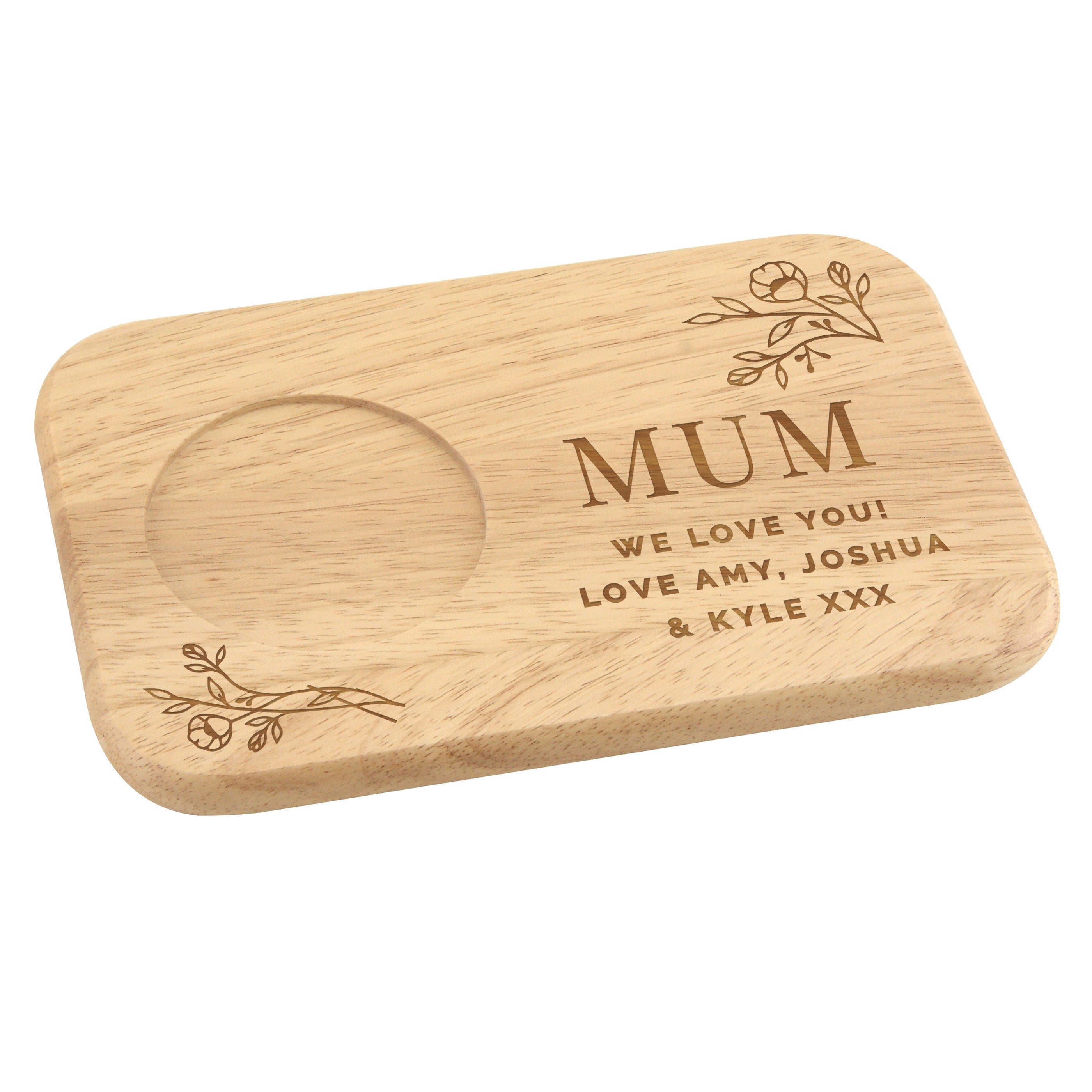 Personalised Floral Wooden Coaster Tray - gift & personalise