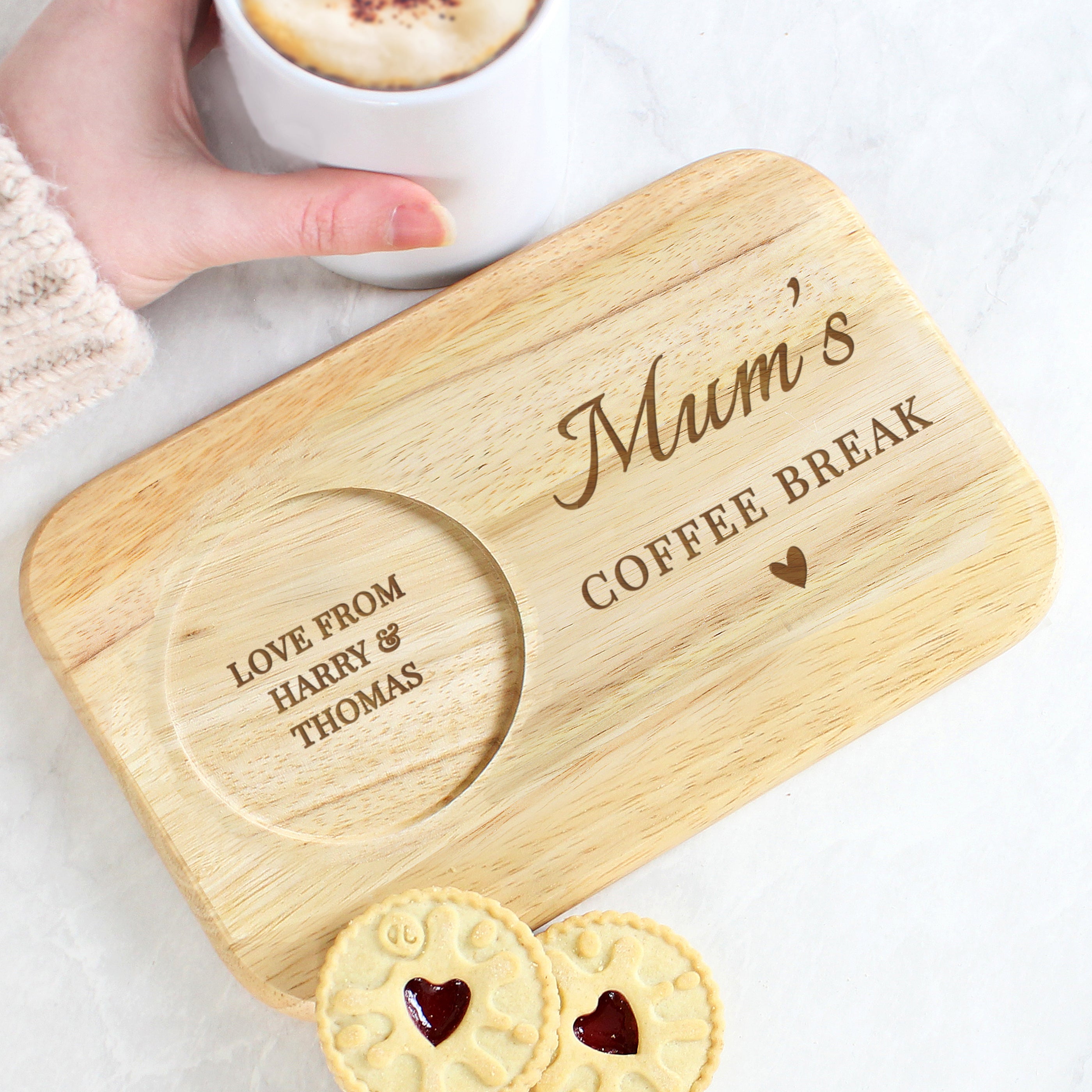 Personalised Heart Design Wooden Coaster Tray - gift & personalise