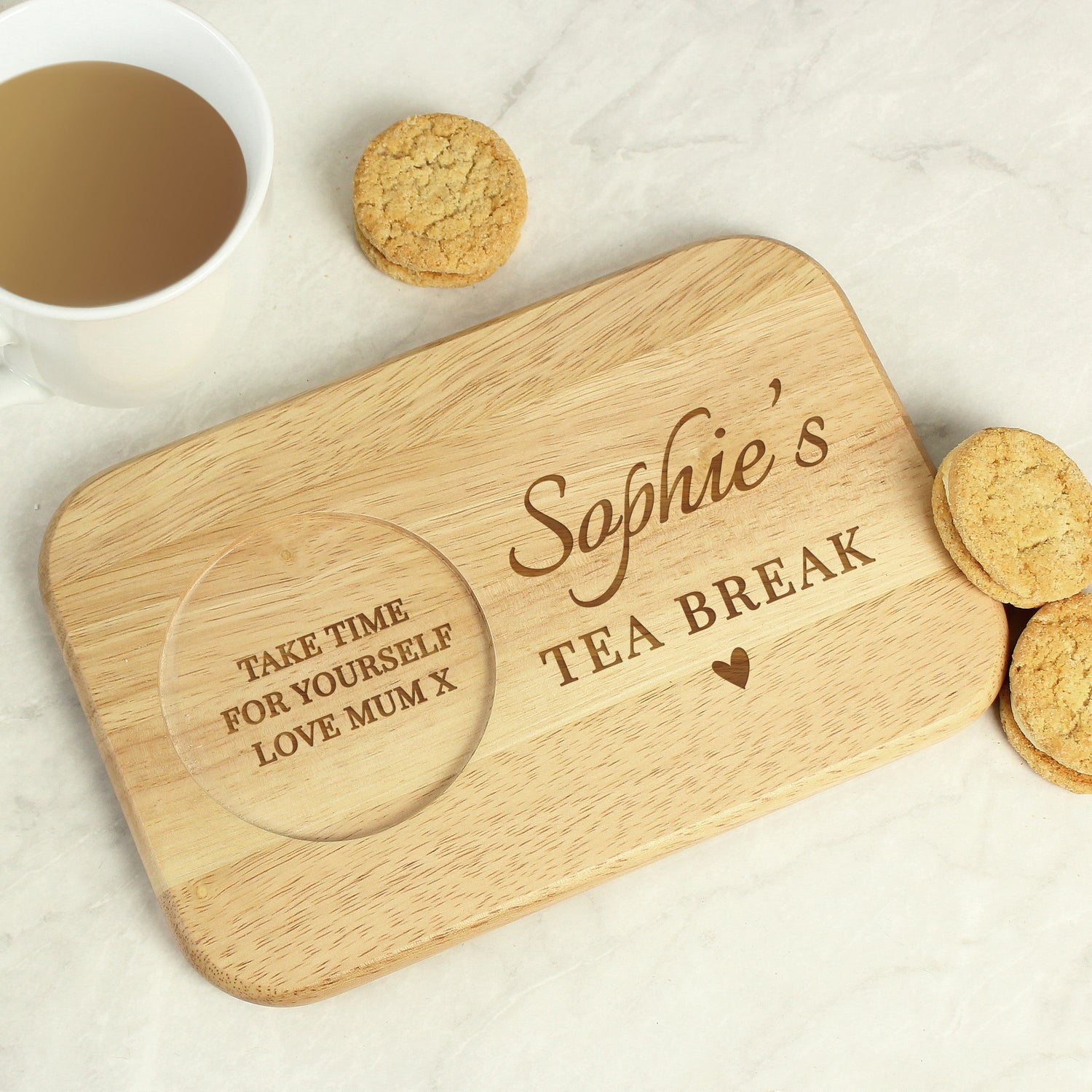 Personalised Heart Design Wooden Coaster Tray - gift & personalise