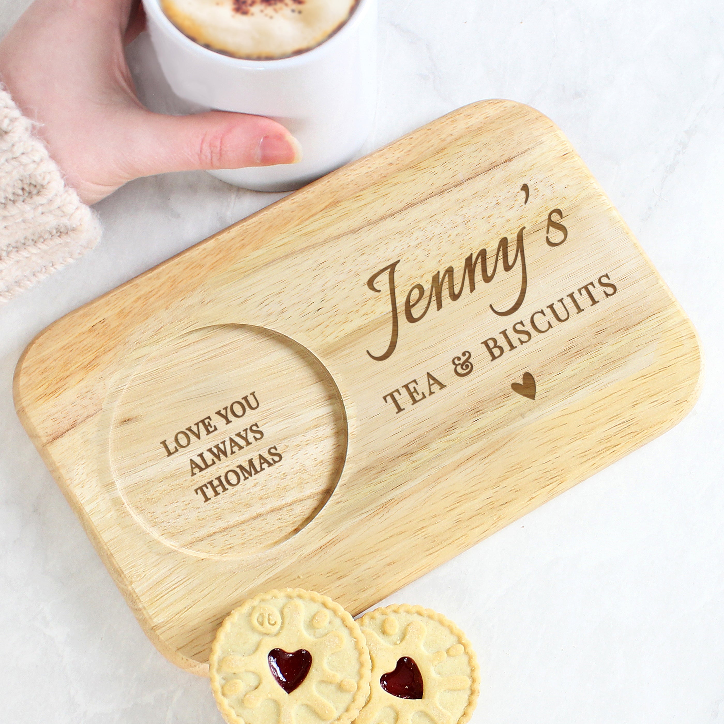 Personalised Heart Design Wooden Coaster Tray - gift & personalise