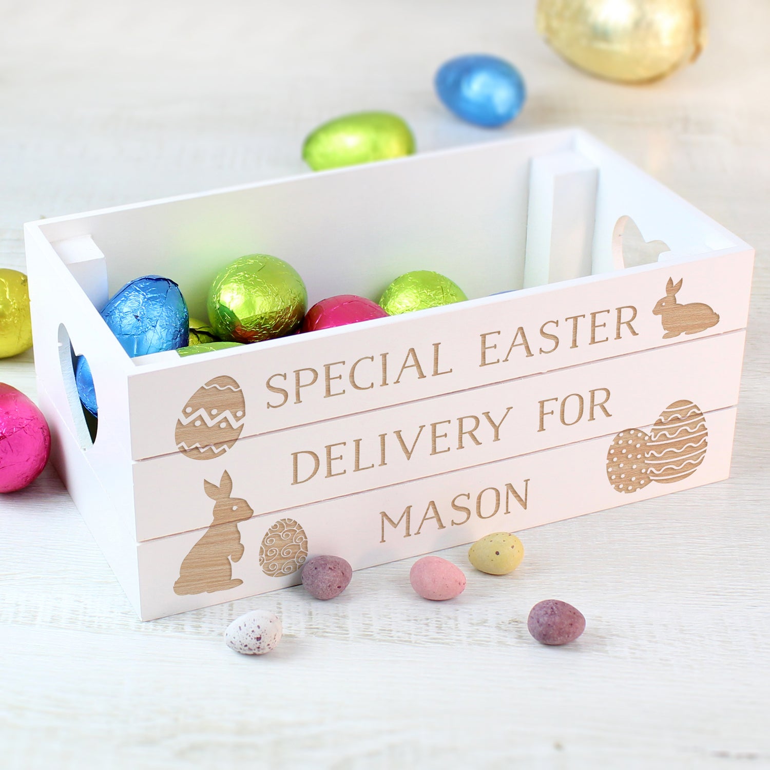 Personalised Easter Bunny Small Wooden Crate - gift & personalise