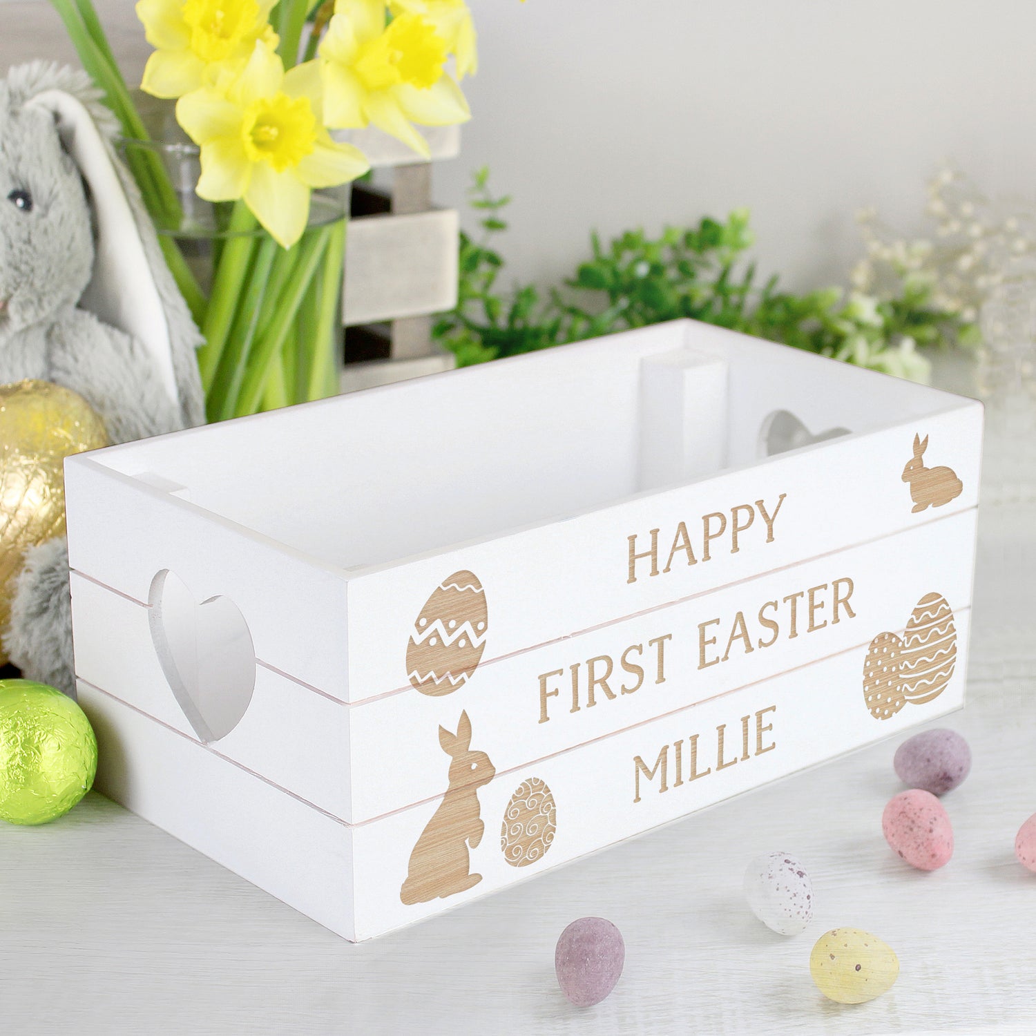 Personalised Easter Bunny Small Wooden Crate - gift & personalise