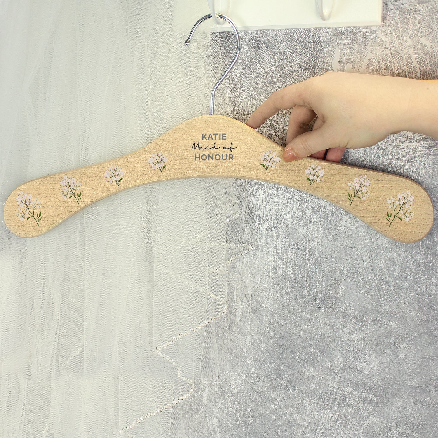 Personalised White Floral Wooden Hanger - gift & personalise