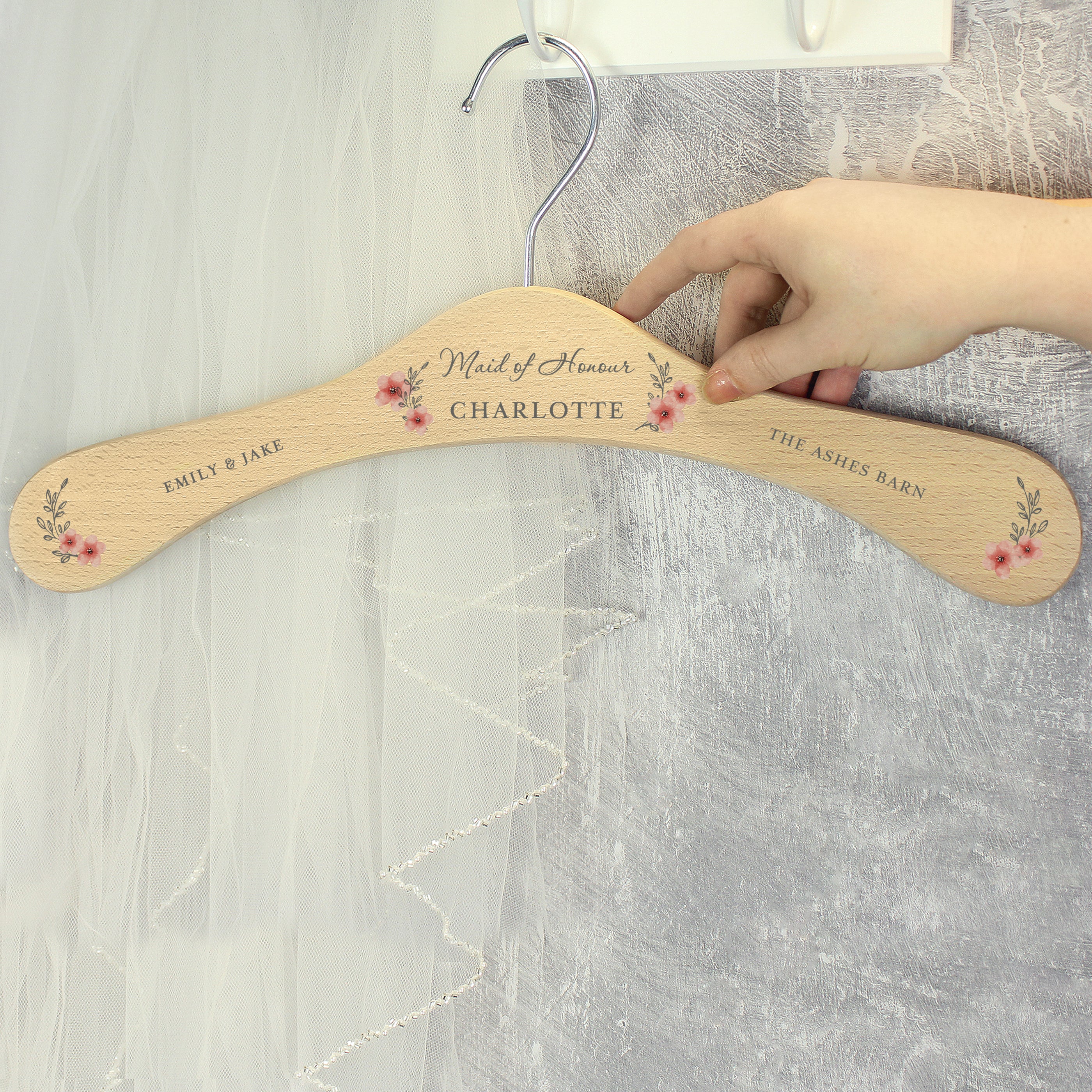 Personalised Pink Floral Wooden Hanger - gift & personalise