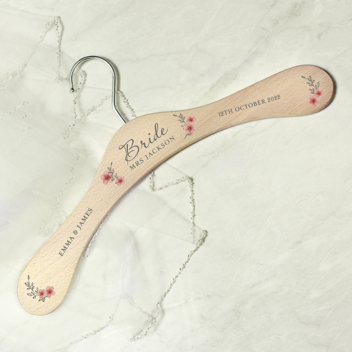 Personalised Pink Floral Wooden Hanger - gift & personalise