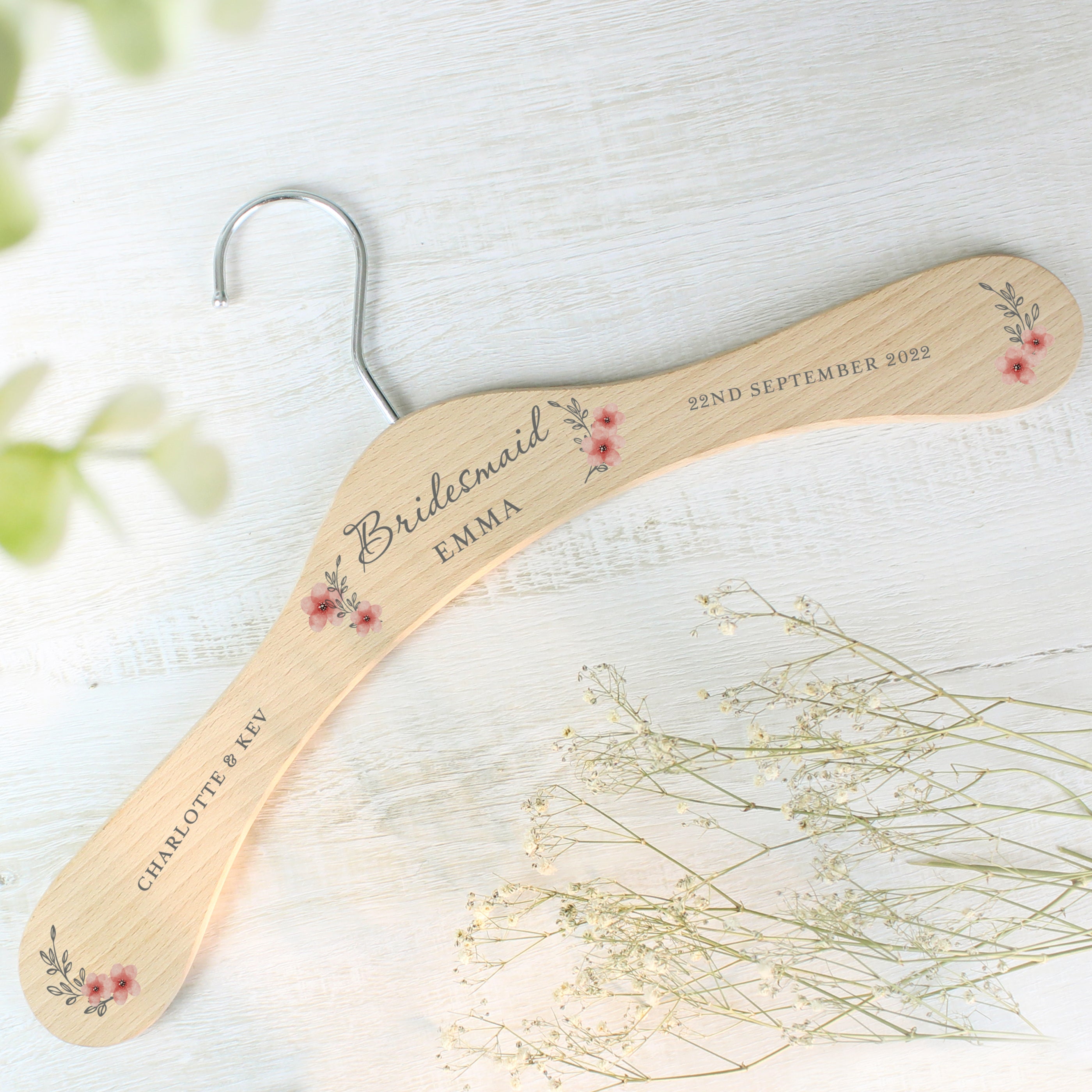 Personalised Pink Floral Wooden Hanger - gift & personalise