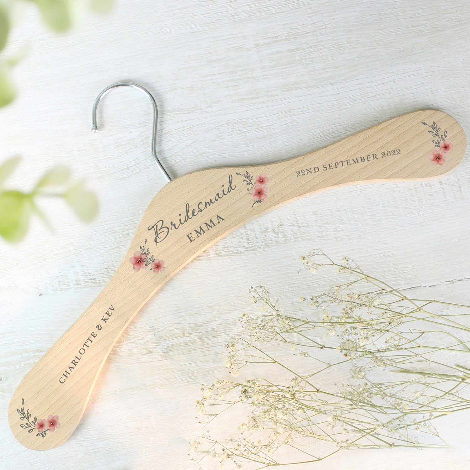 Personalised Pink Floral Wooden Hanger - gift & personalise