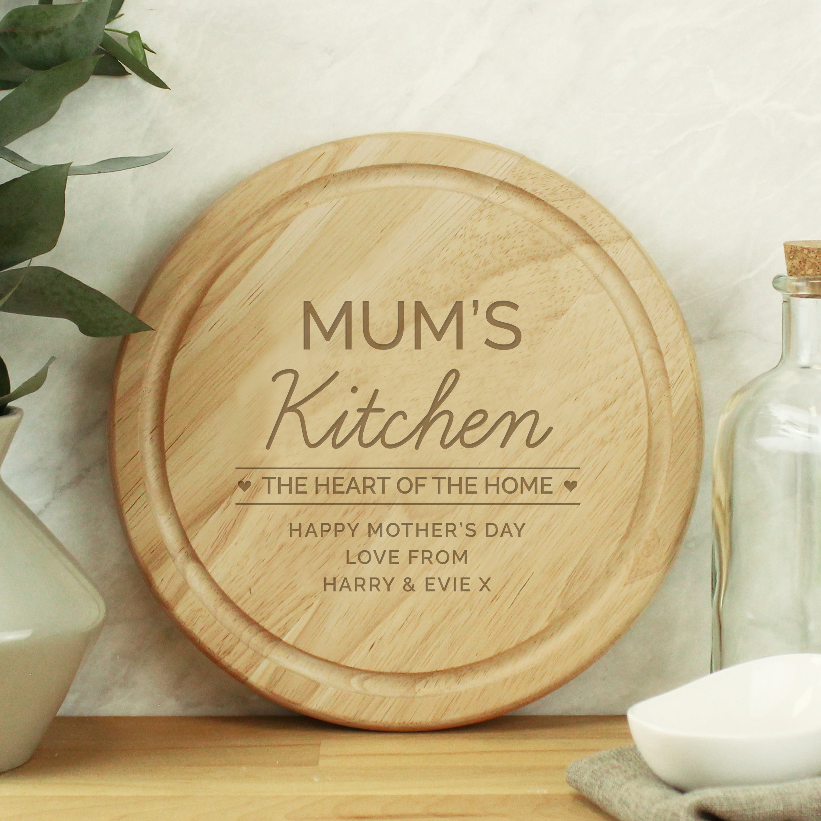 Personalised Heart of the Home Round Wooden Chopping Board - gift & personalise