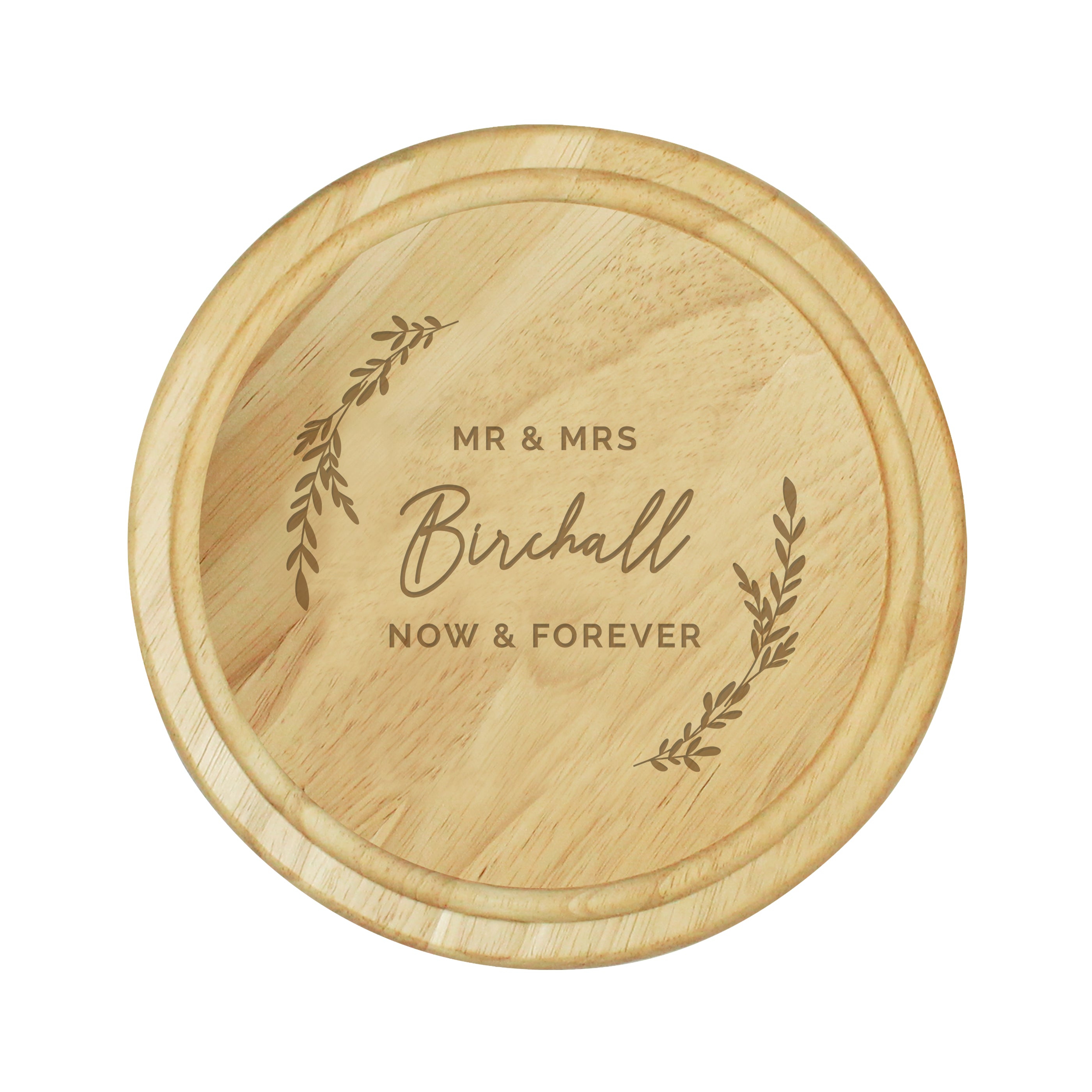 Personalised Laurel Round Wooden Chopping Board - gift & personalise