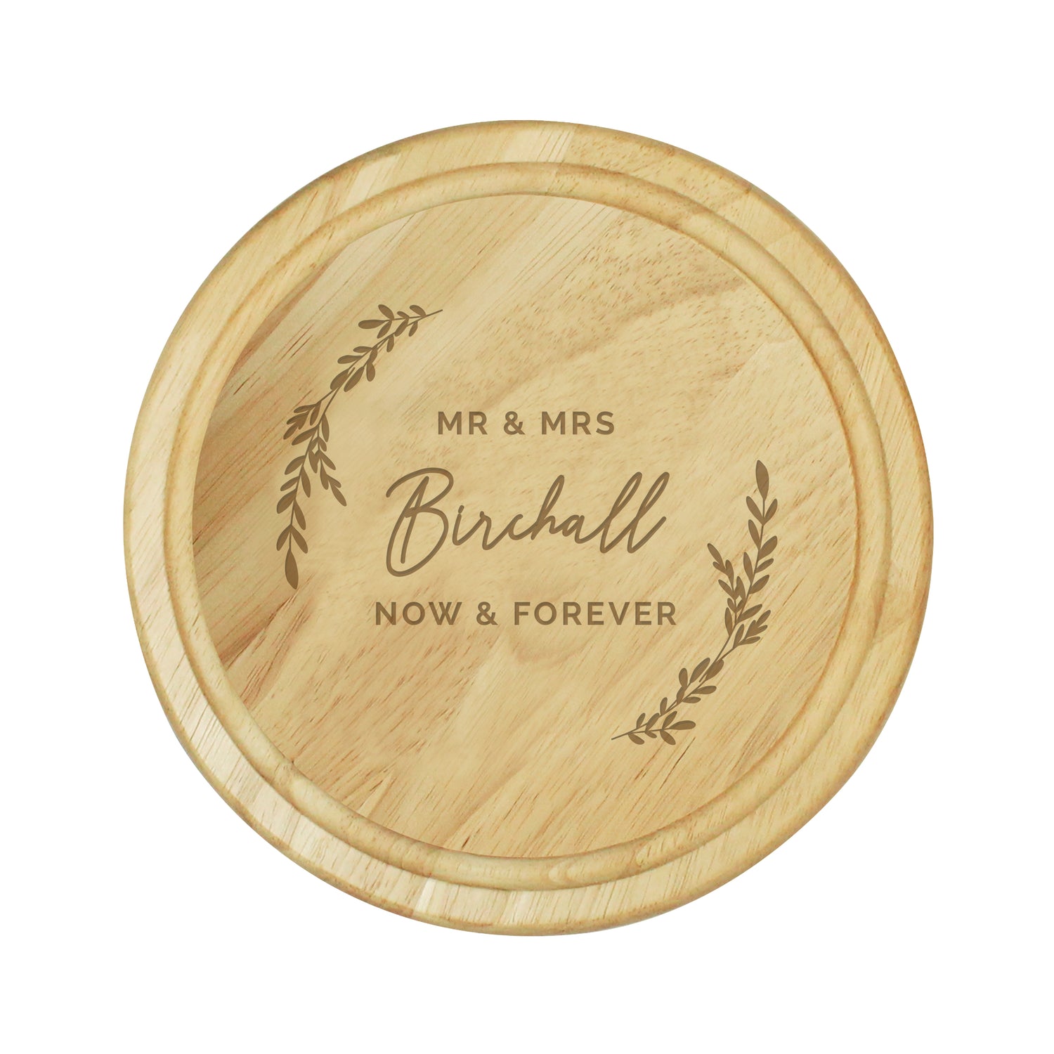 Personalised Laurel Round Wooden Chopping Board - gift & personalise