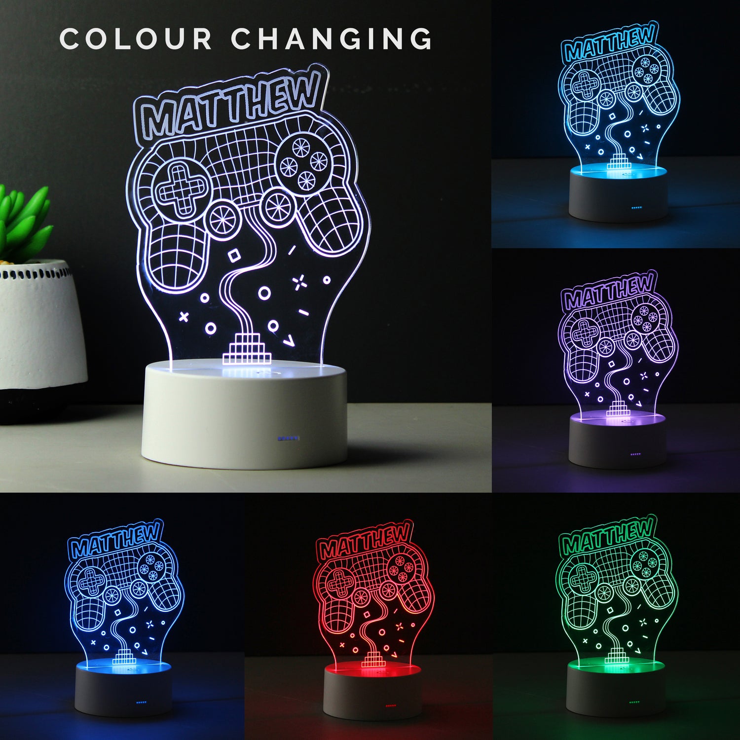 Personalised Name Gaming LED Colour Changing Night Light - gift & personalise