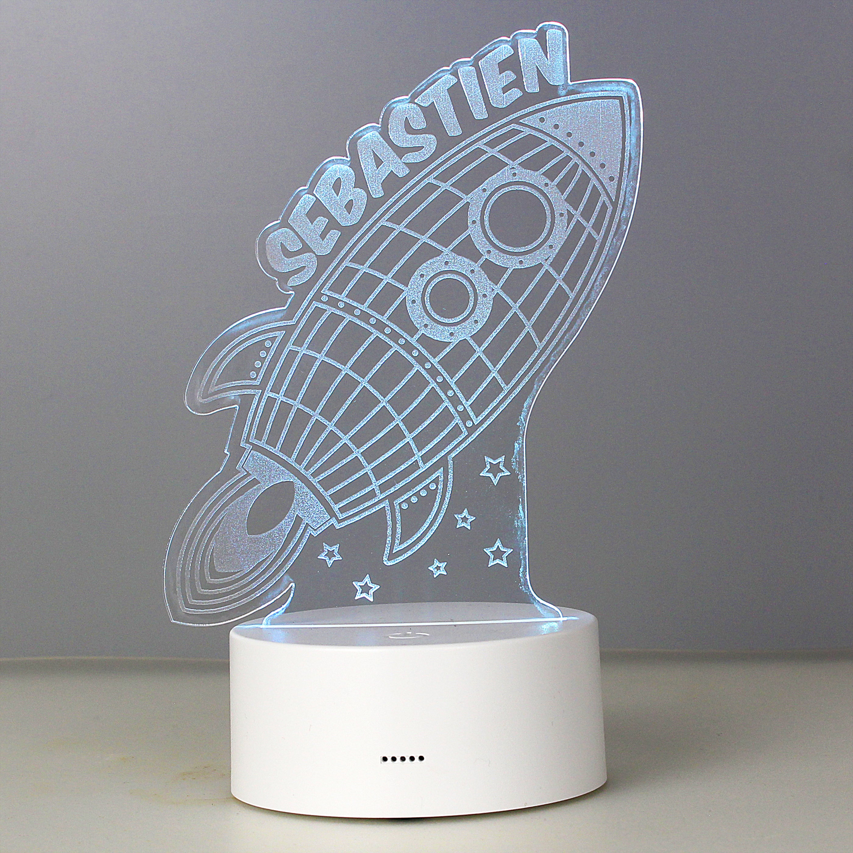 Personalised Space Rocket LED Colour Changing Wireframe Night Light - gift & personalise