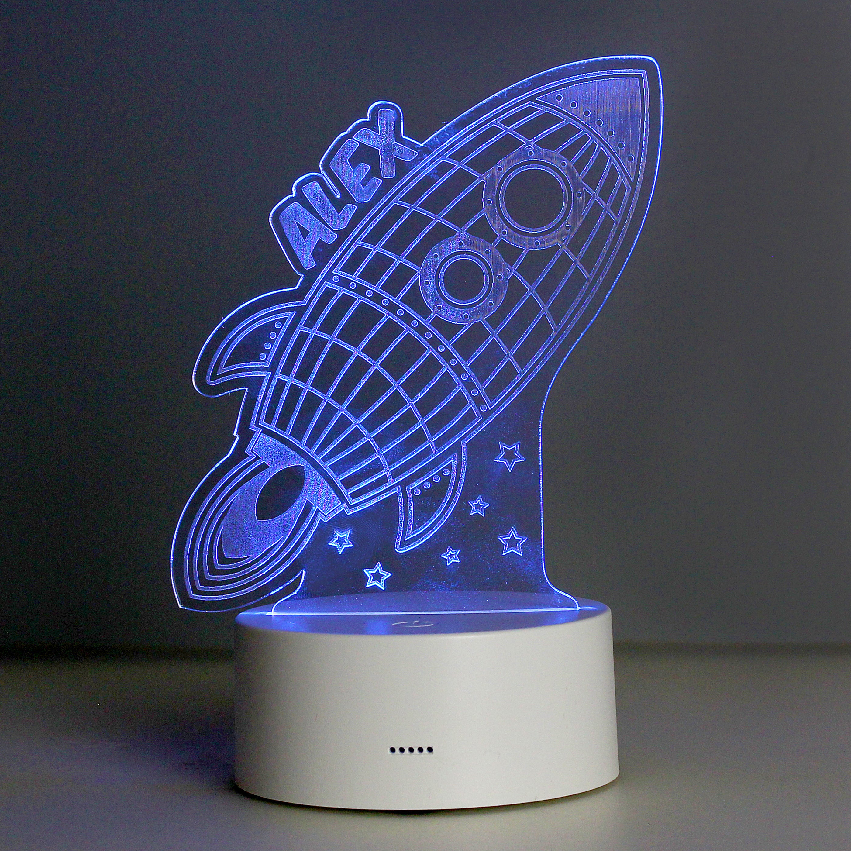 Personalised Space Rocket LED Colour Changing Wireframe Night Light - gift & personalise