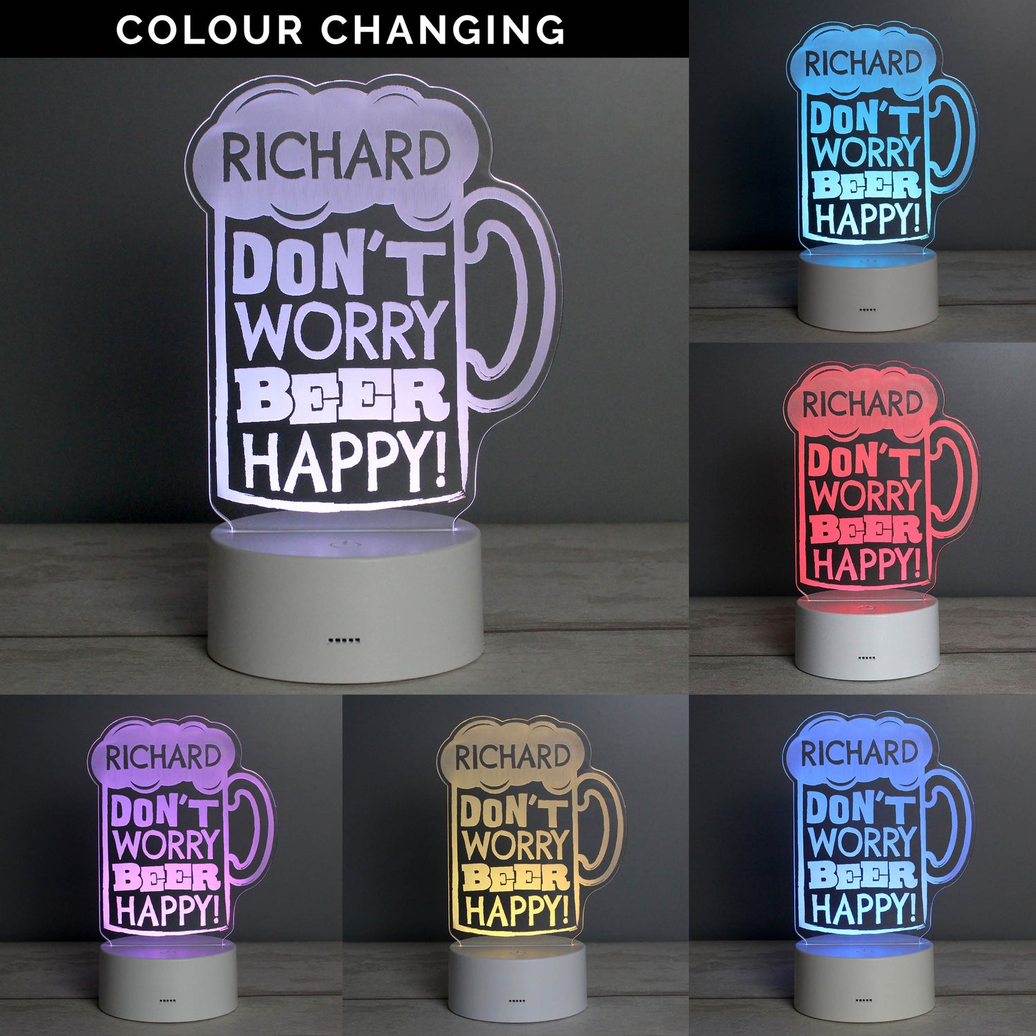 Personalised ""Beer Happy""  LED Colour Changing Light - gift & personalise