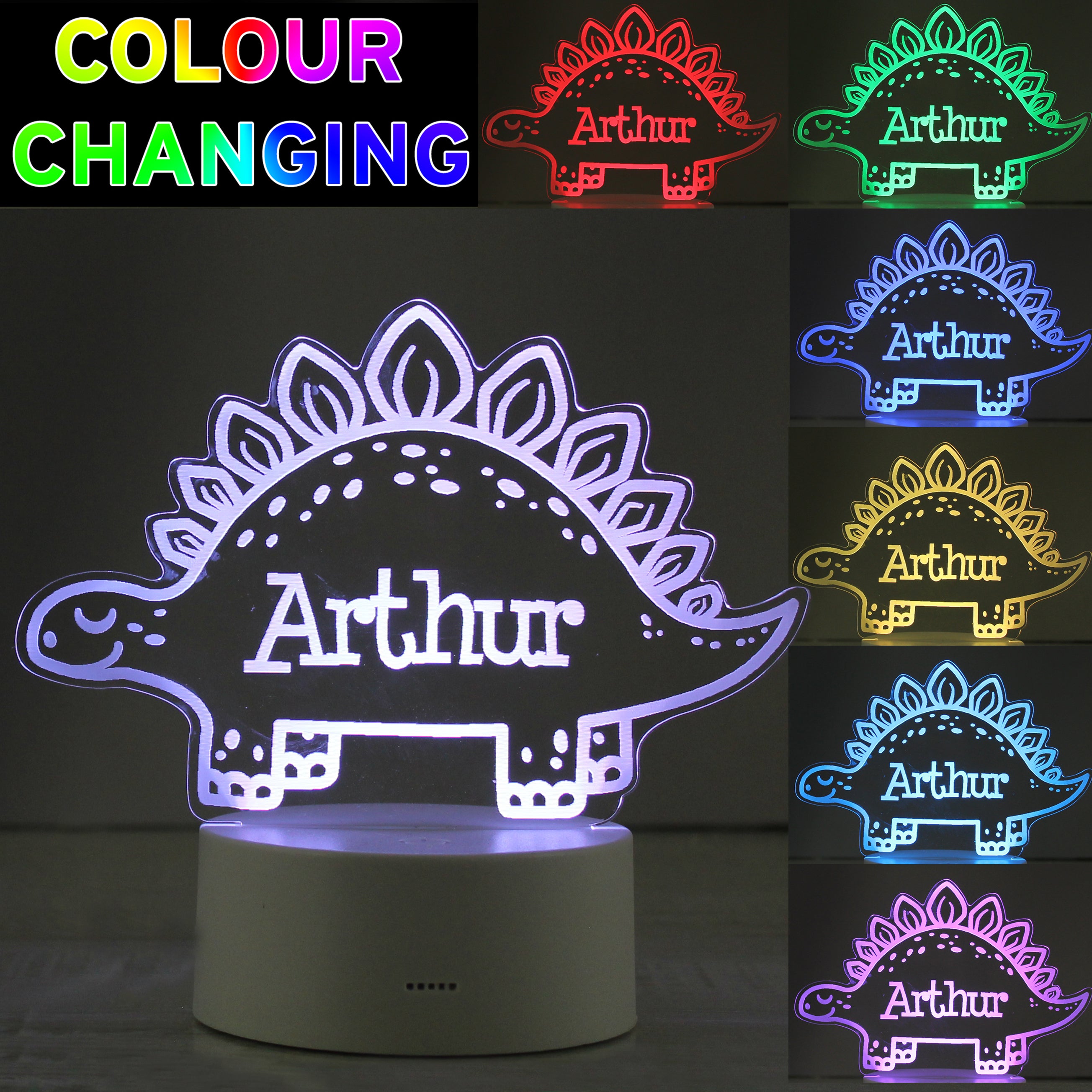 Personalised Dinosaur LED Colour Changing Night Light - gift & personalise