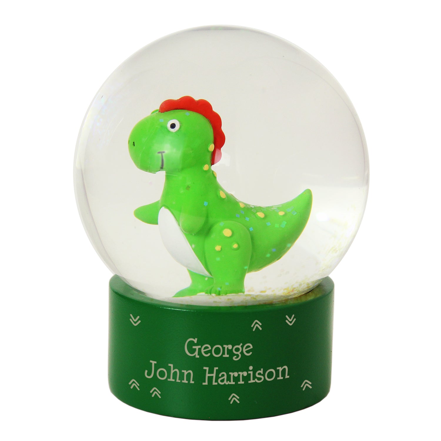 Personalised Message Dinosaur Glitter Snow Globe - gift & personalise