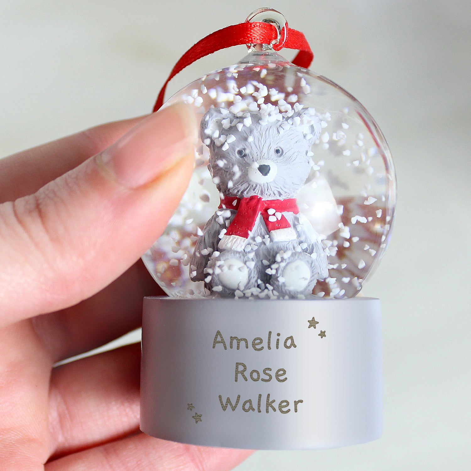 Personalised Message Teddy Bear Glitter Snow Globe Tree Decoration - gift & personalise