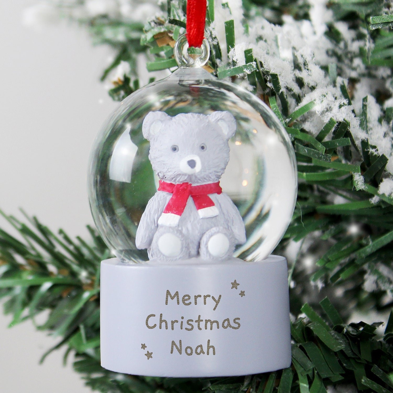 Personalised Message Teddy Bear Glitter Snow Globe Tree Decoration - gift & personalise