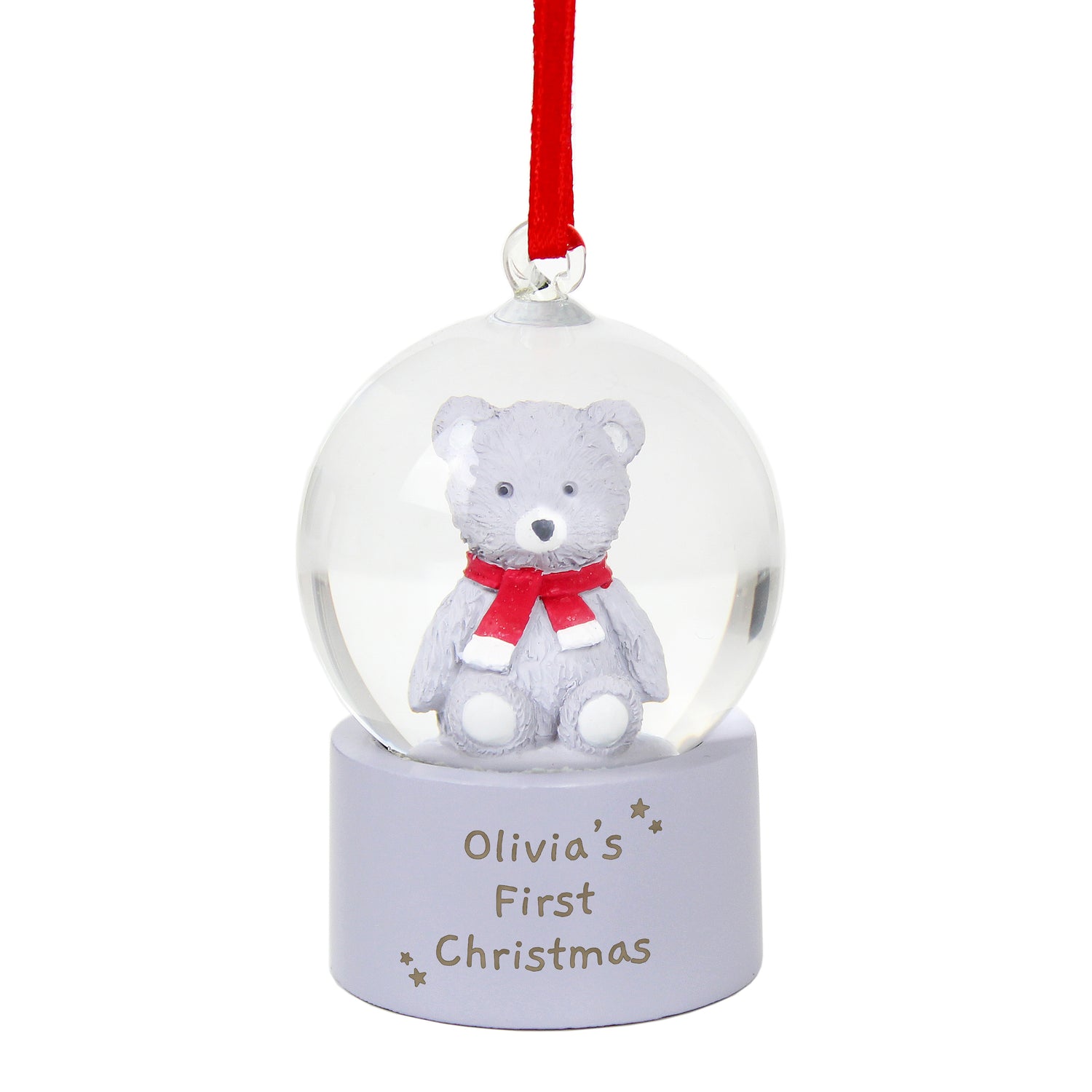 Personalised Message Teddy Bear Glitter Snow Globe Tree Decoration - gift & personalise