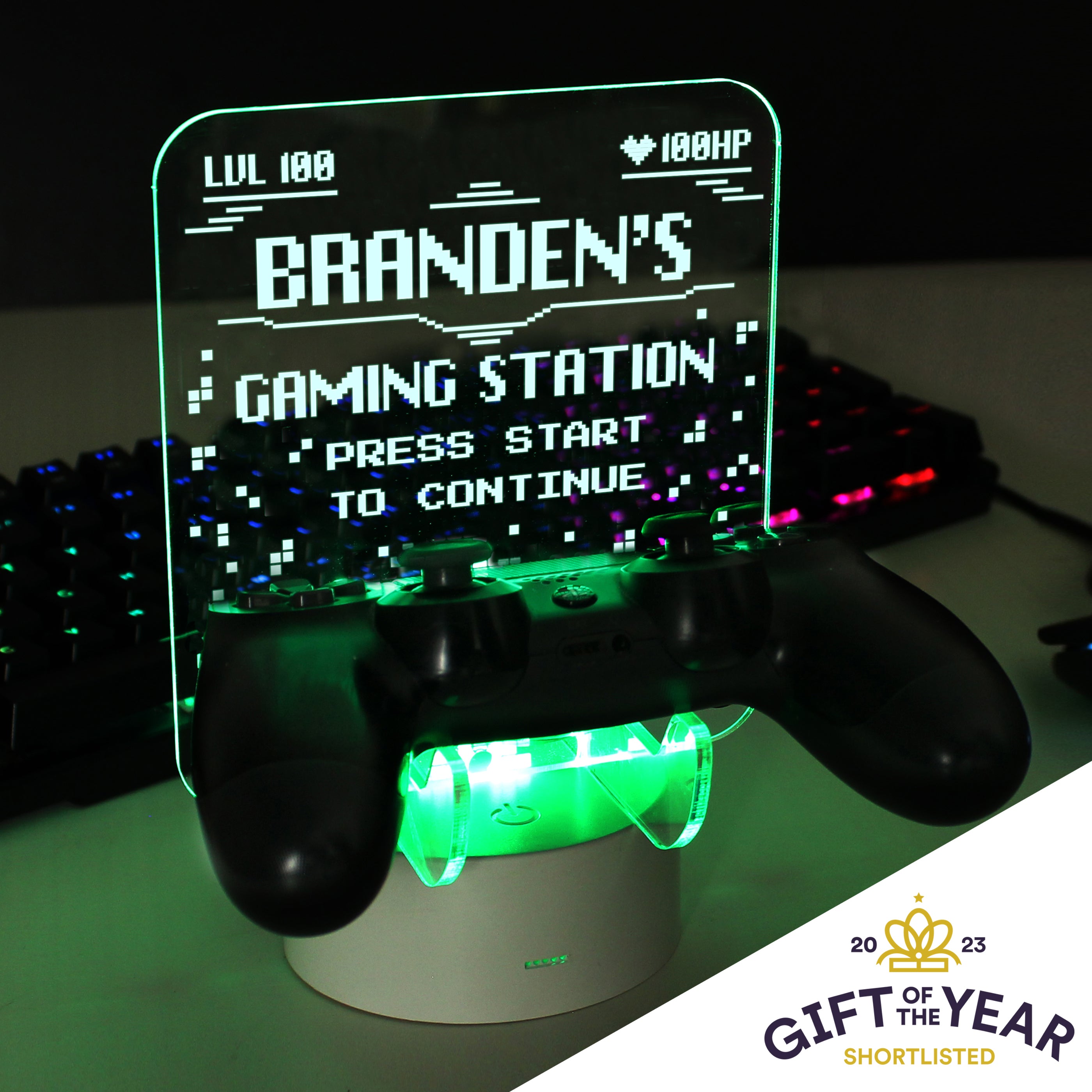 Personalised Gaming Controller Holder LED Colour Changing Light - gift & personalise