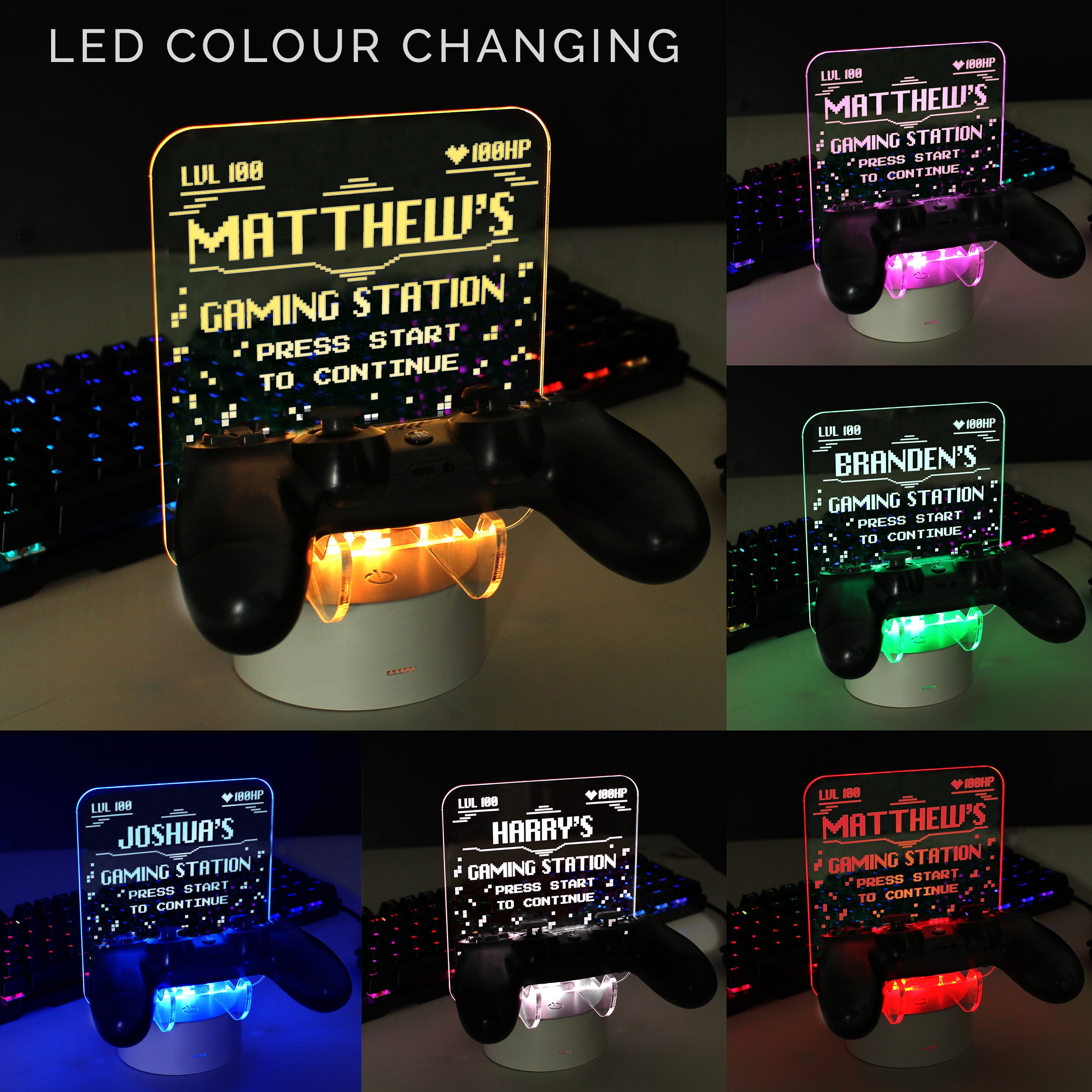 Personalised Gaming Controller Holder LED Colour Changing Light - gift & personalise