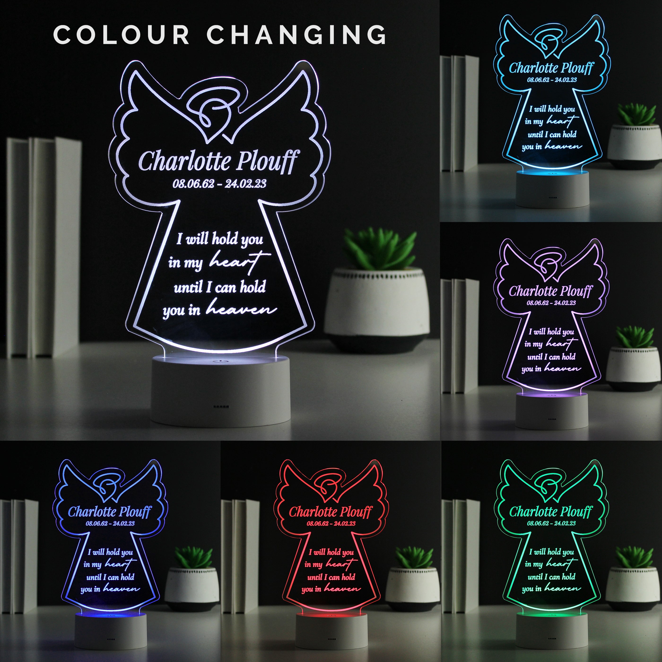 Personalised Angel Memorial Verse Colour Changing LED Light - gift & personalise