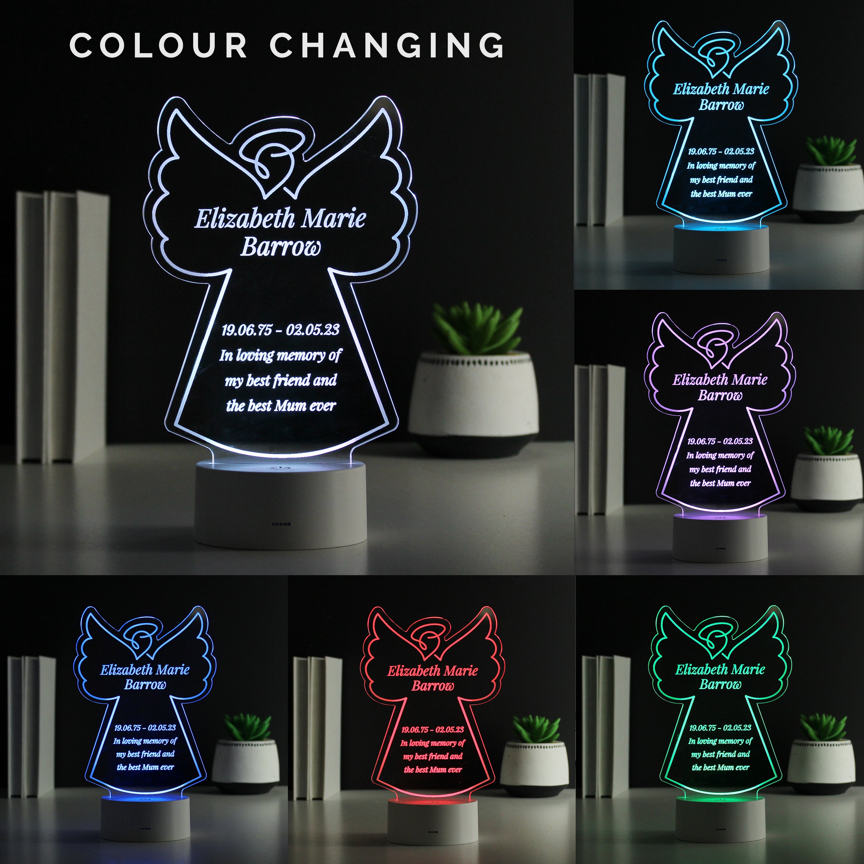 Personalised Free Text Angel Memorial Colour Changing LED Light - gift & personalise