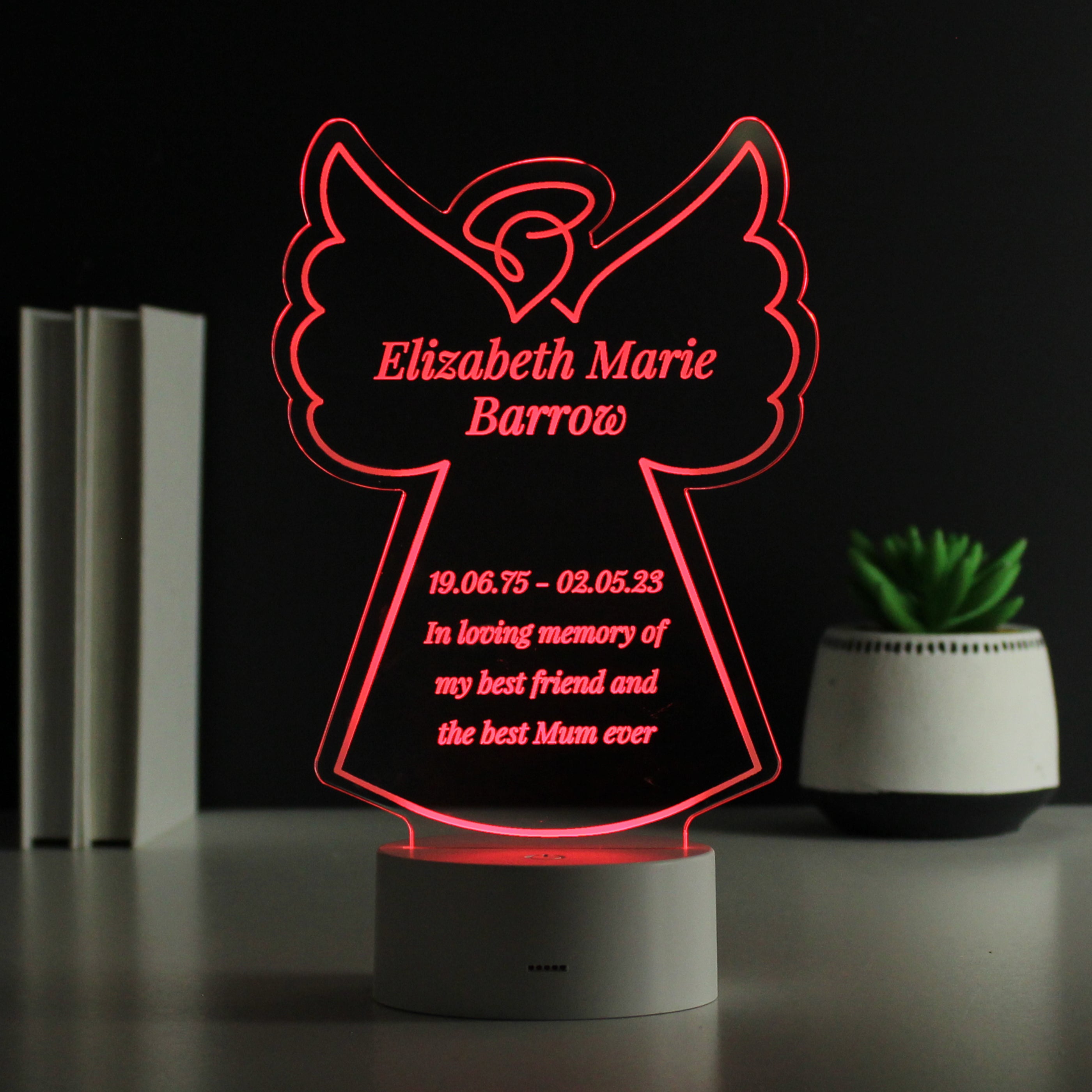 Personalised Free Text Angel Memorial Colour Changing LED Light - gift & personalise