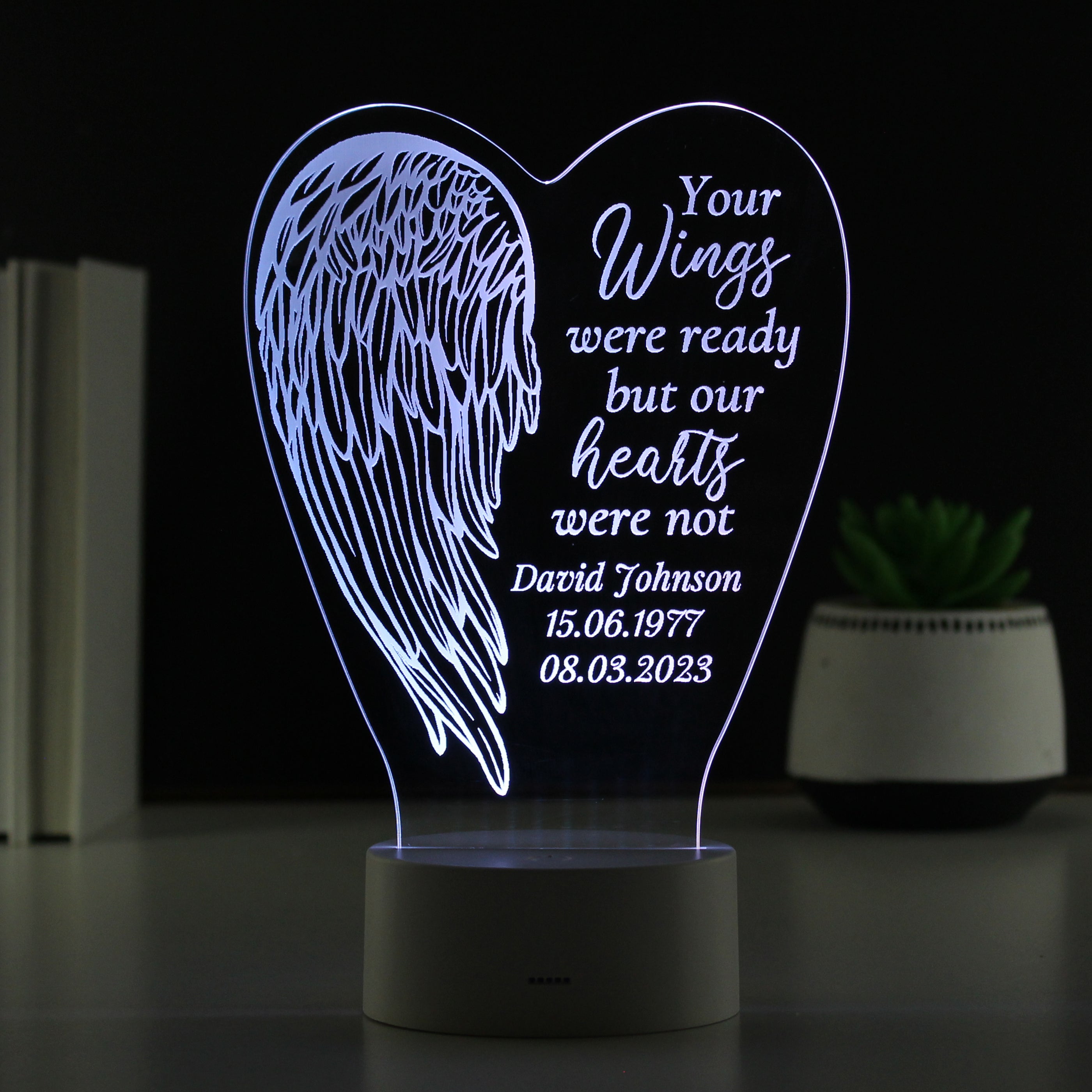 Personalised Angel Wings Memorial Colour Changing LED Light - gift & personalise