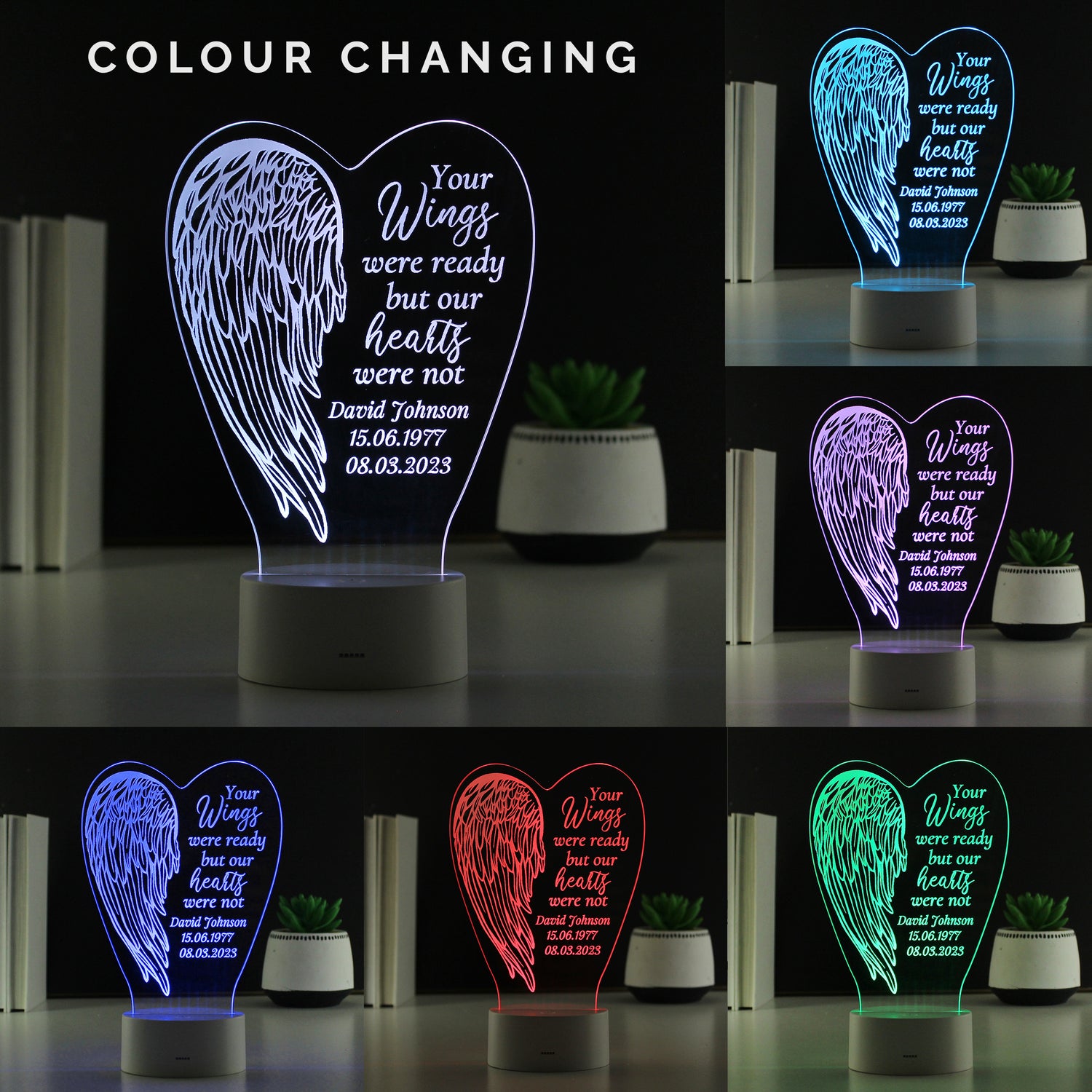 Personalised Angel Wings Memorial Colour Changing LED Light - gift & personalise