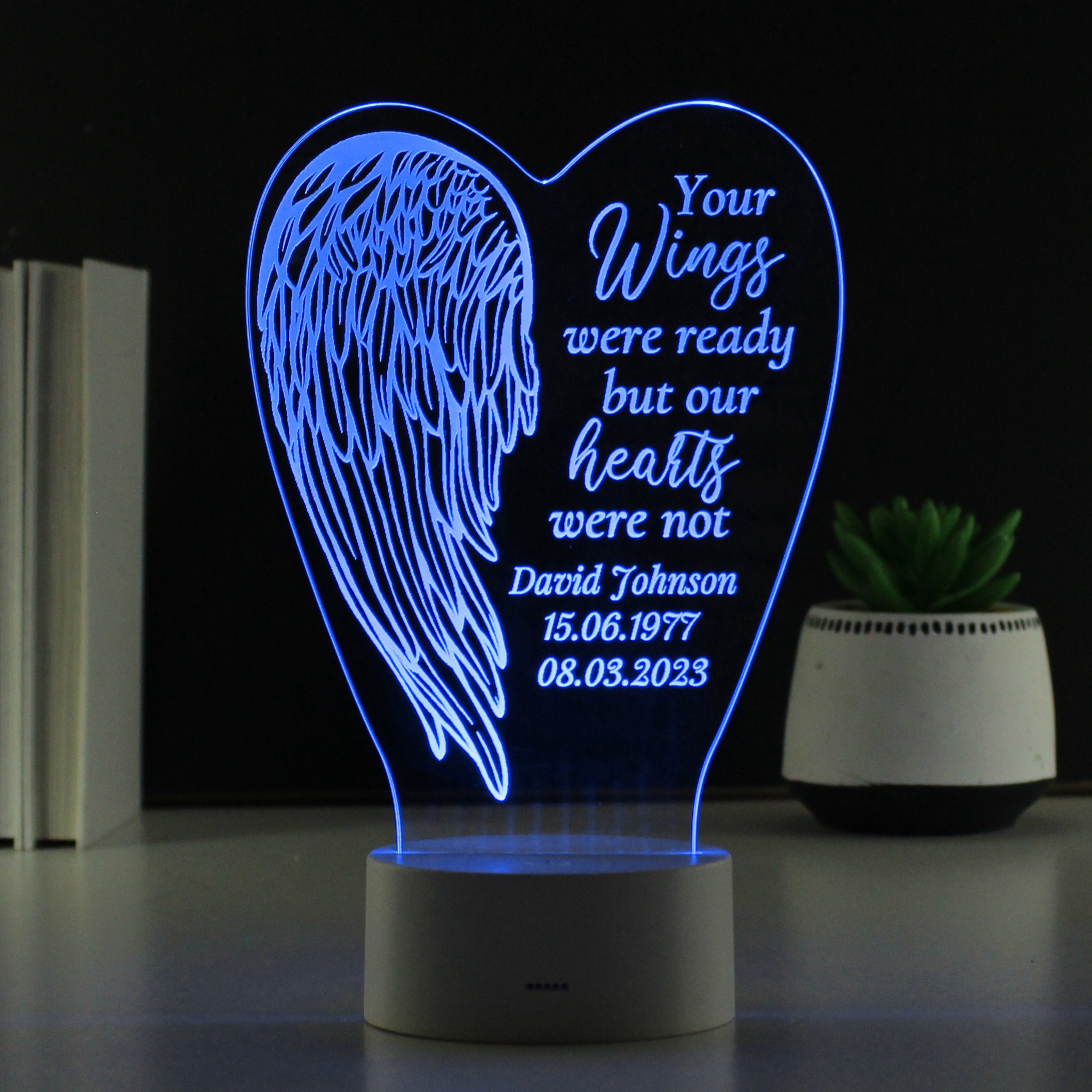 Personalised Angel Wings Memorial Colour Changing LED Light - gift & personalise