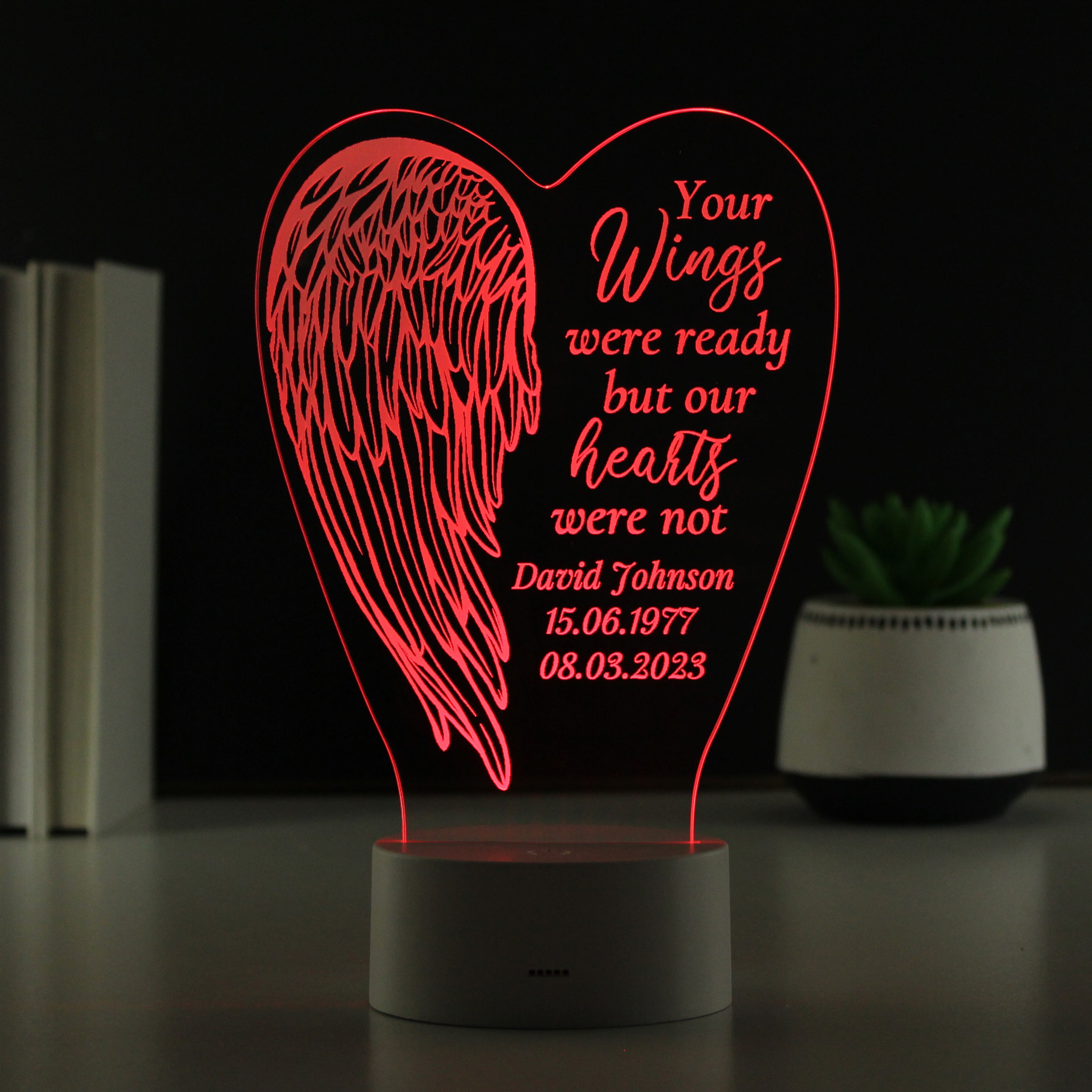 Personalised Angel Wings Memorial Colour Changing LED Light - gift & personalise