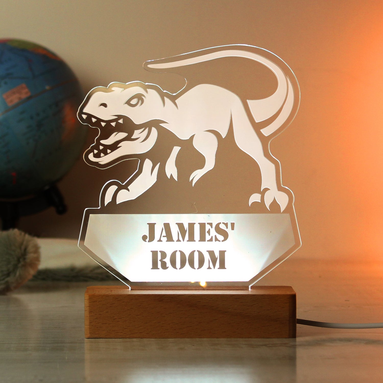 Personalised Dinosaur Wooden Based LED Light - gift & personalise