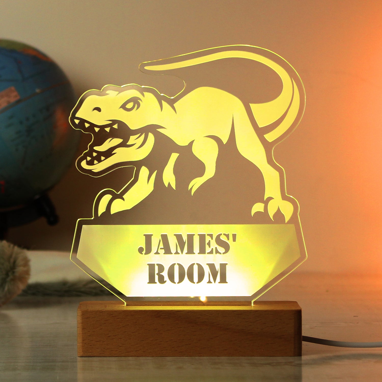 Personalised Dinosaur Wooden Based LED Light - gift & personalise