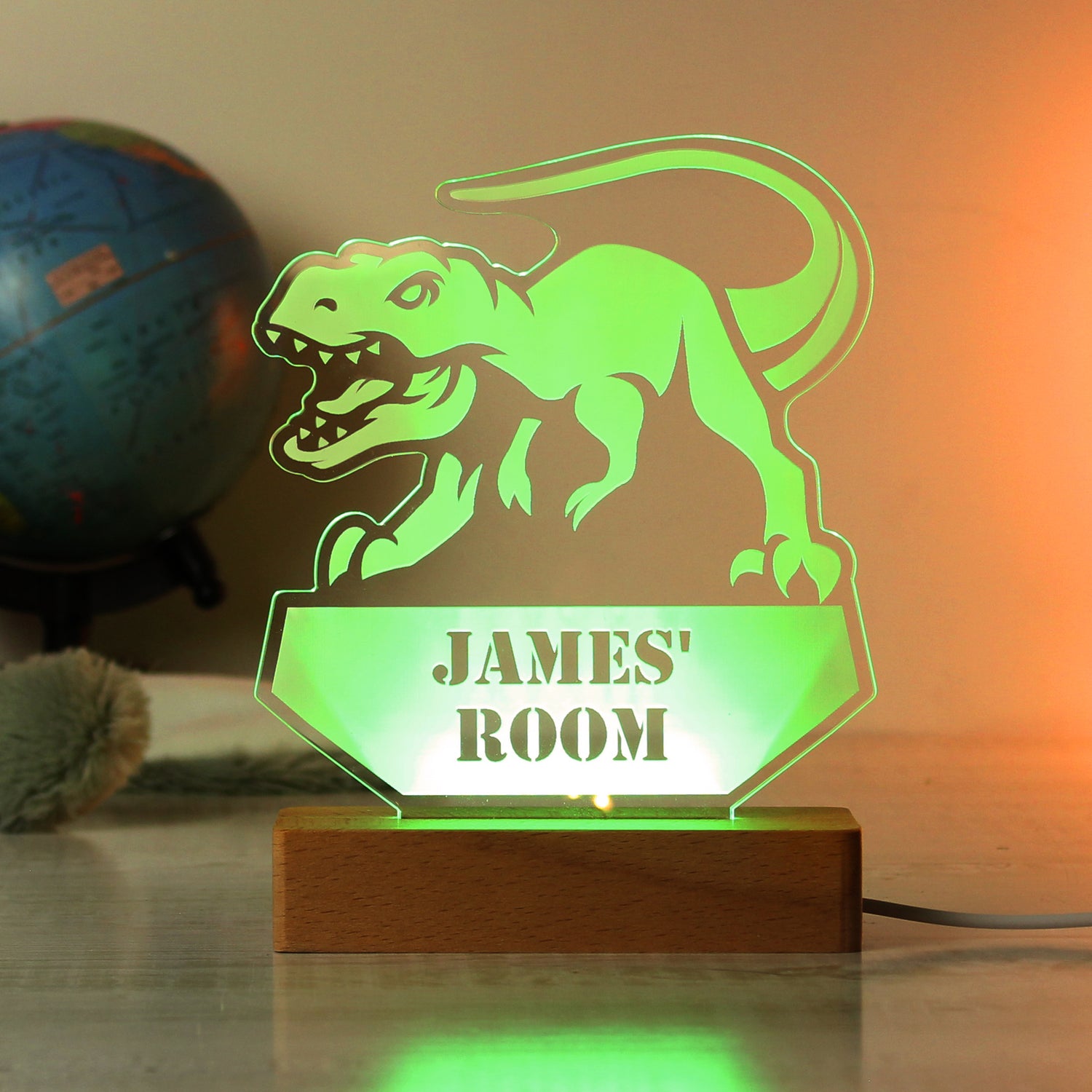 Personalised Dinosaur Wooden Based LED Light - gift & personalise