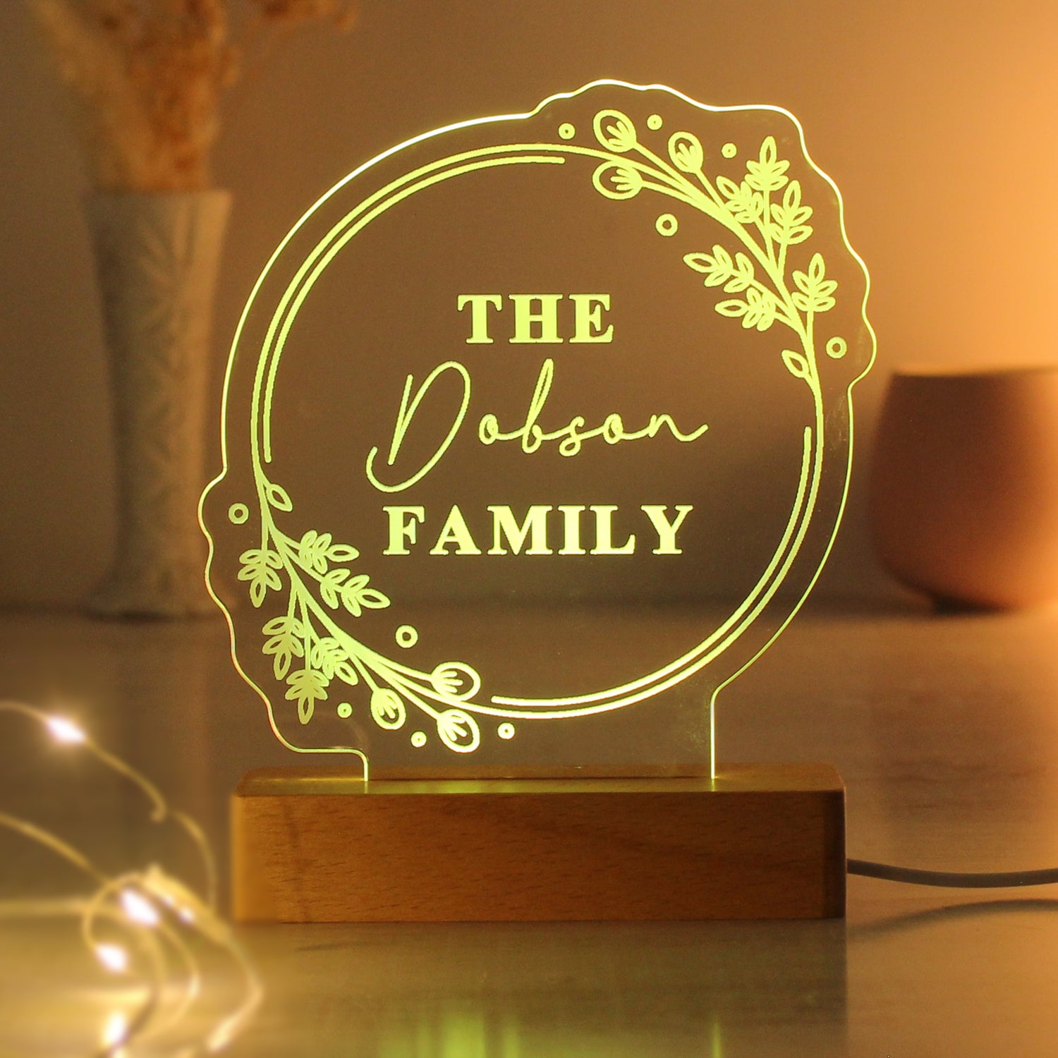 Personalised Floral Wooden Based LED Light - gift & personalise