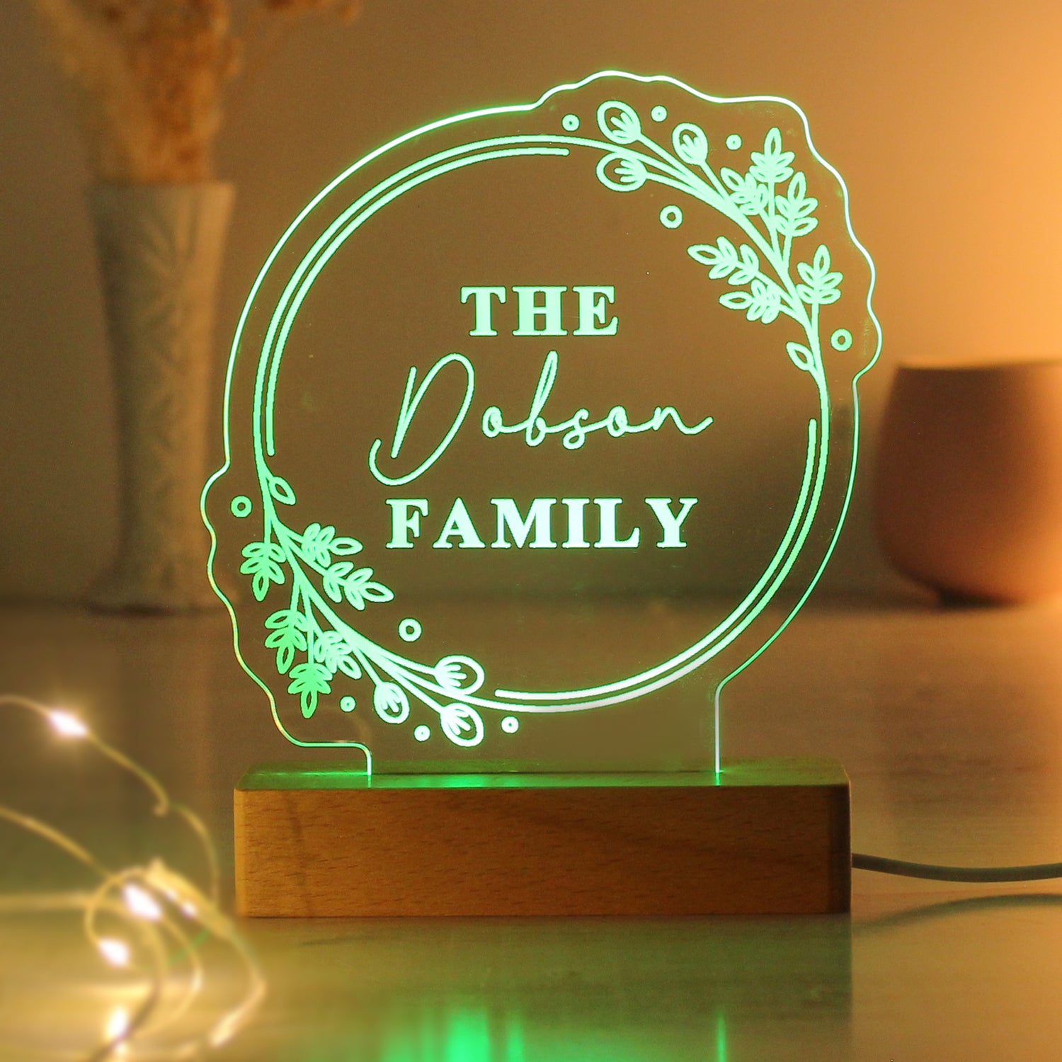 Personalised Floral Wooden Based LED Light - gift & personalise