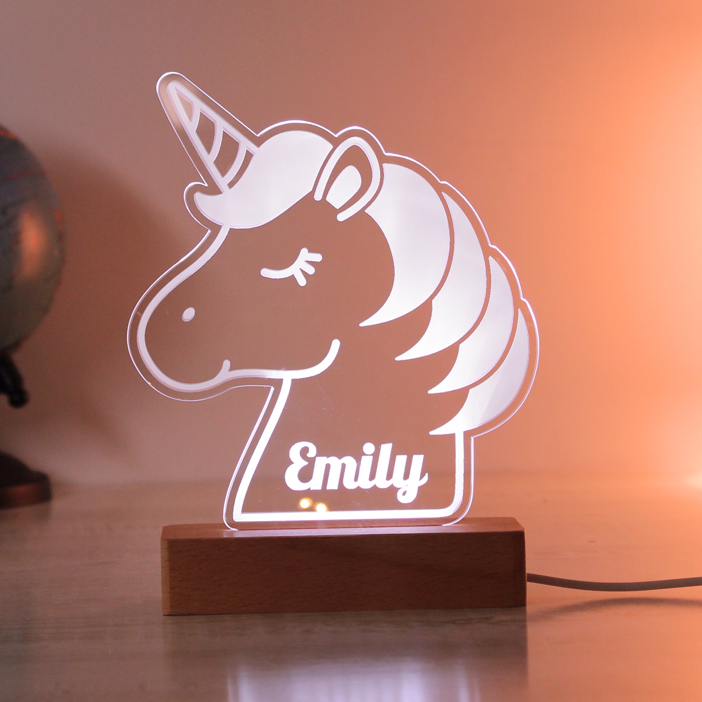 Personalised Unicorn Wooden Based LED Light - gift & personalise