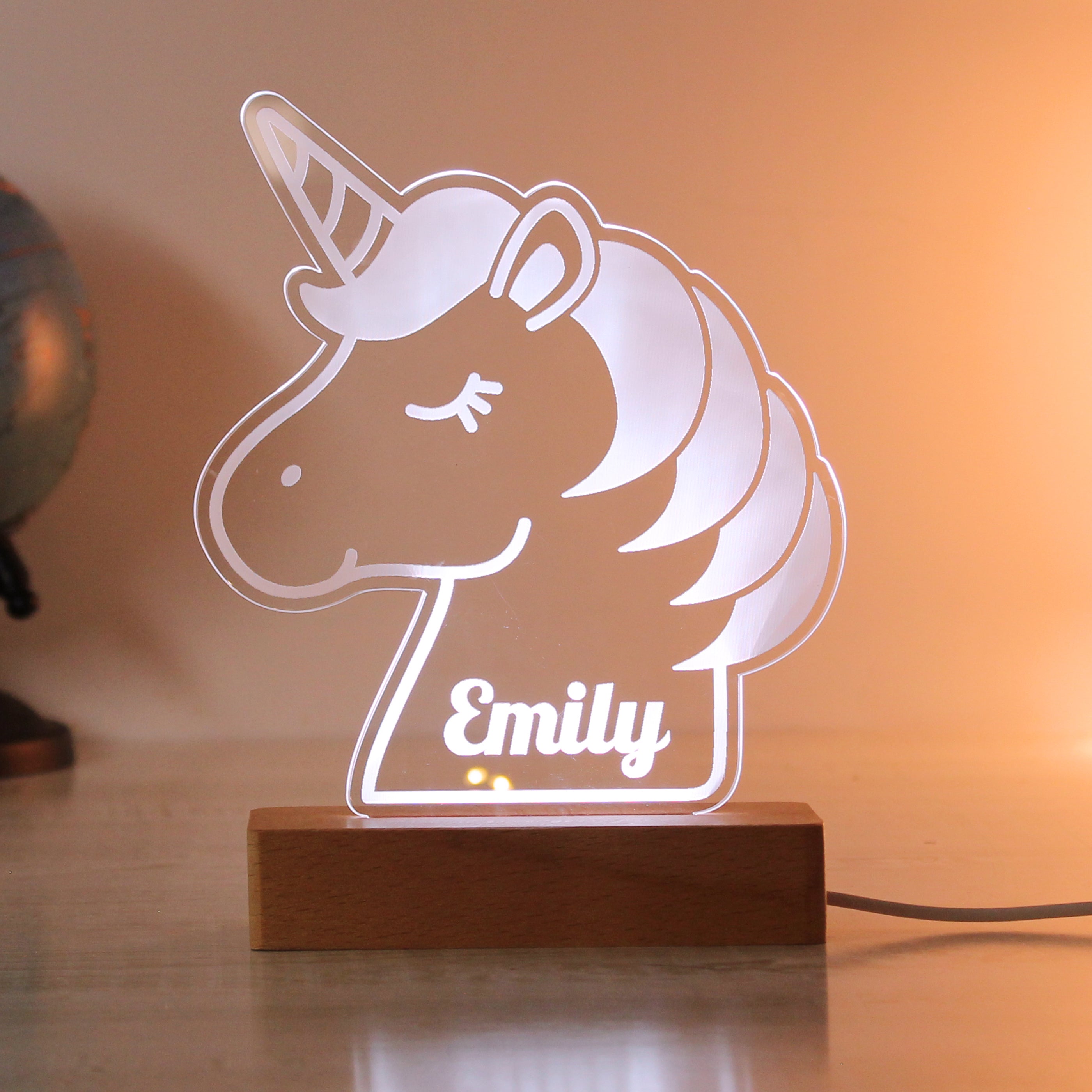 Personalised Unicorn Wooden Based LED Light - gift & personalise