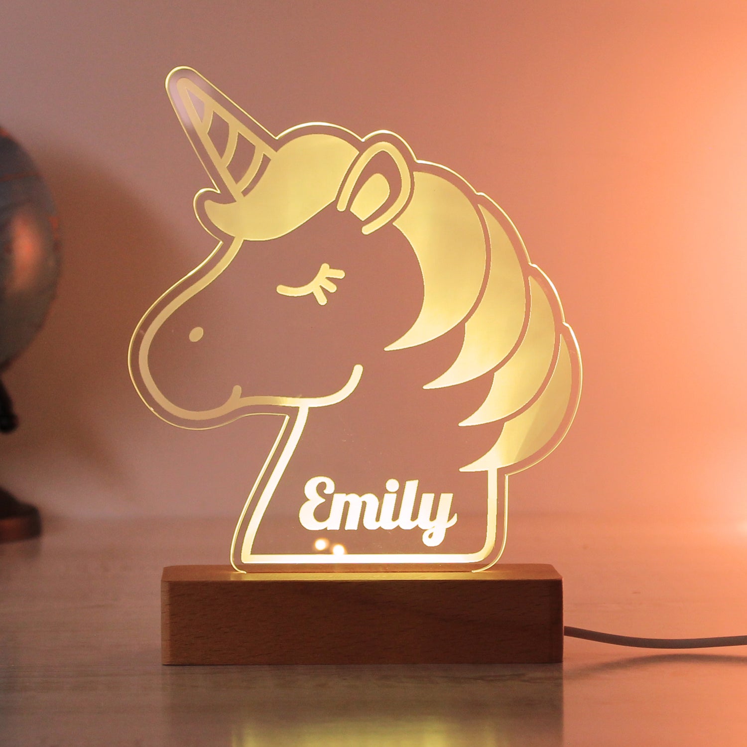 Personalised Unicorn Wooden Based LED Light - gift & personalise